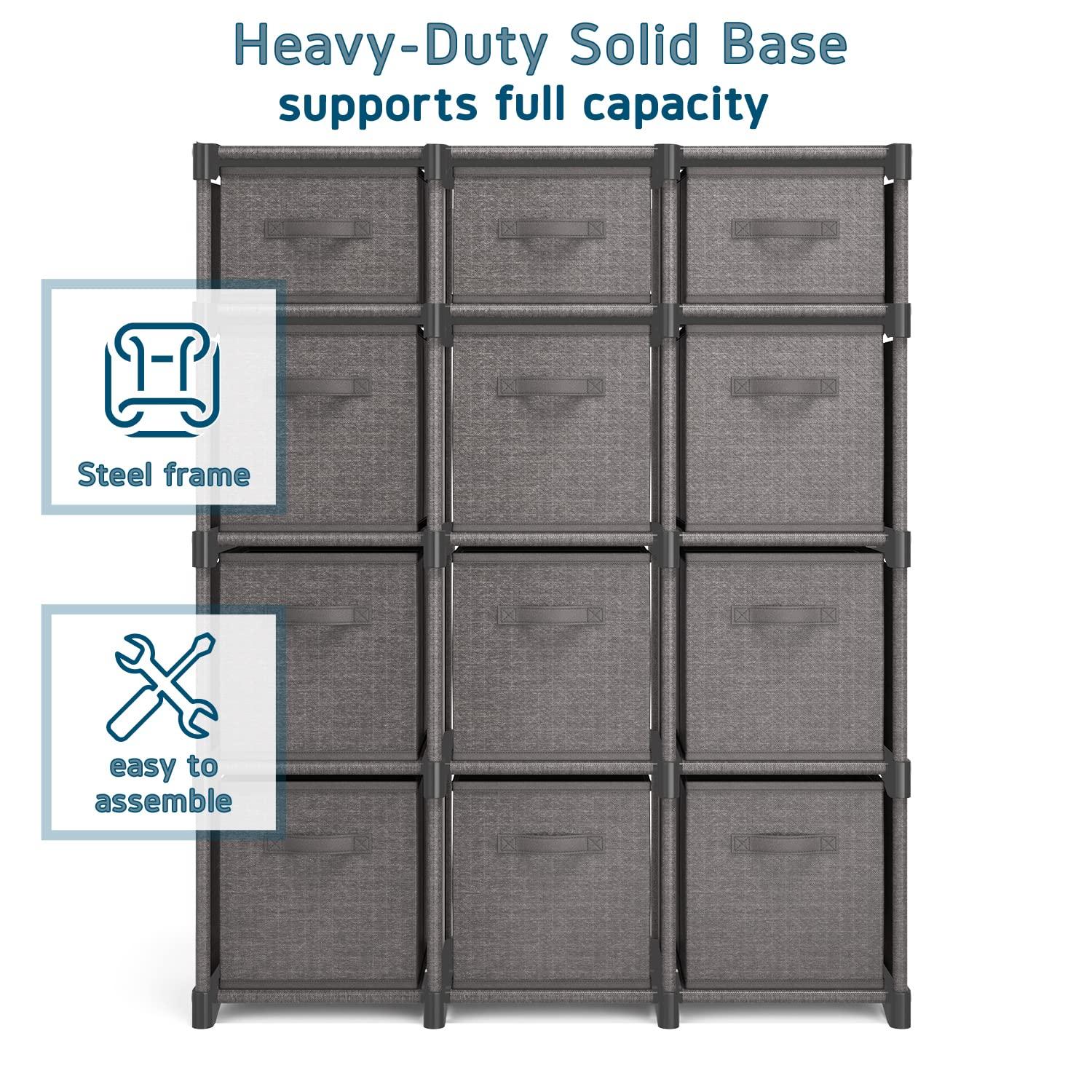 Nestl 12 Cube Storage Organizer - Gray Cube Organizer Shelf, DIY Storage Cubes Organizer Shelves with Fabric Storage Cubes, Sturdy Cubbies Storage Shelves, Cube Storage Shelf for Bedroom, Playroom and More