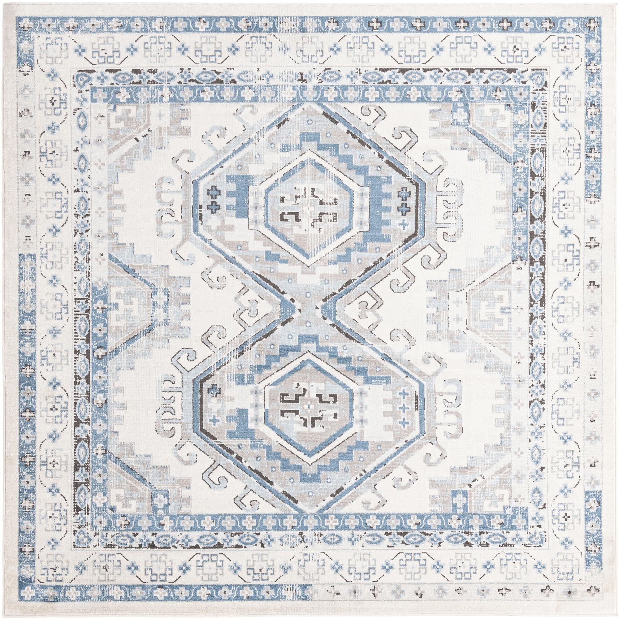 Rugs.com Rugs.com Charlotte Collection Rug 8 Ft Square Aqua Low-Pile Rug Perfect for Living Rooms, Kitchens, Entryways