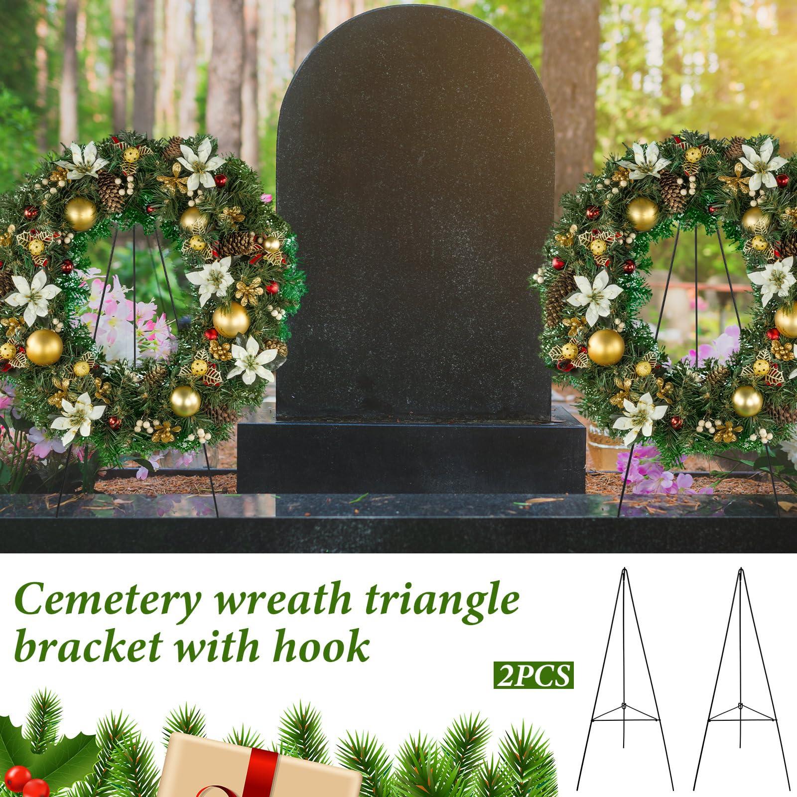 Soaoo Soaoo Christmas Wreath Stand Christmas Wreath Holder Metal Easel for Cemetery Grave Flower Holder Gravestone Wreath Stand for Grave Marker Gravestone Flowers Decorations(2,30inch)