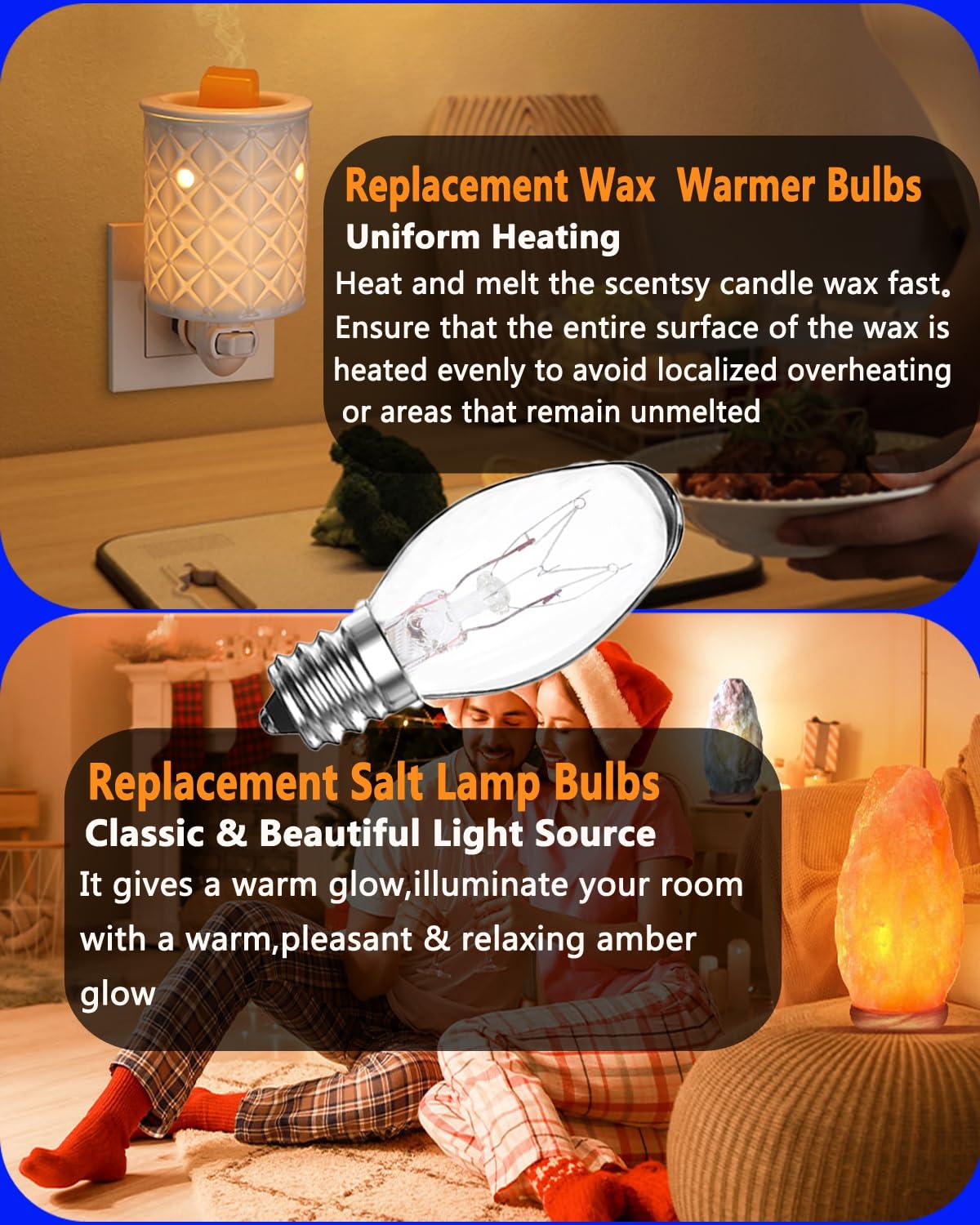 Snnalosses Snnalosses Wax Warmer Bulbs-15 Watt Bulbs for Scentsy Wax Warmer- C7 Replacement Bulbs for Plug in Wax Diffuser,Salt Lamp Bulbs for Himalayan Salt Lamp,Dimmable- Warm White,15 Packs
