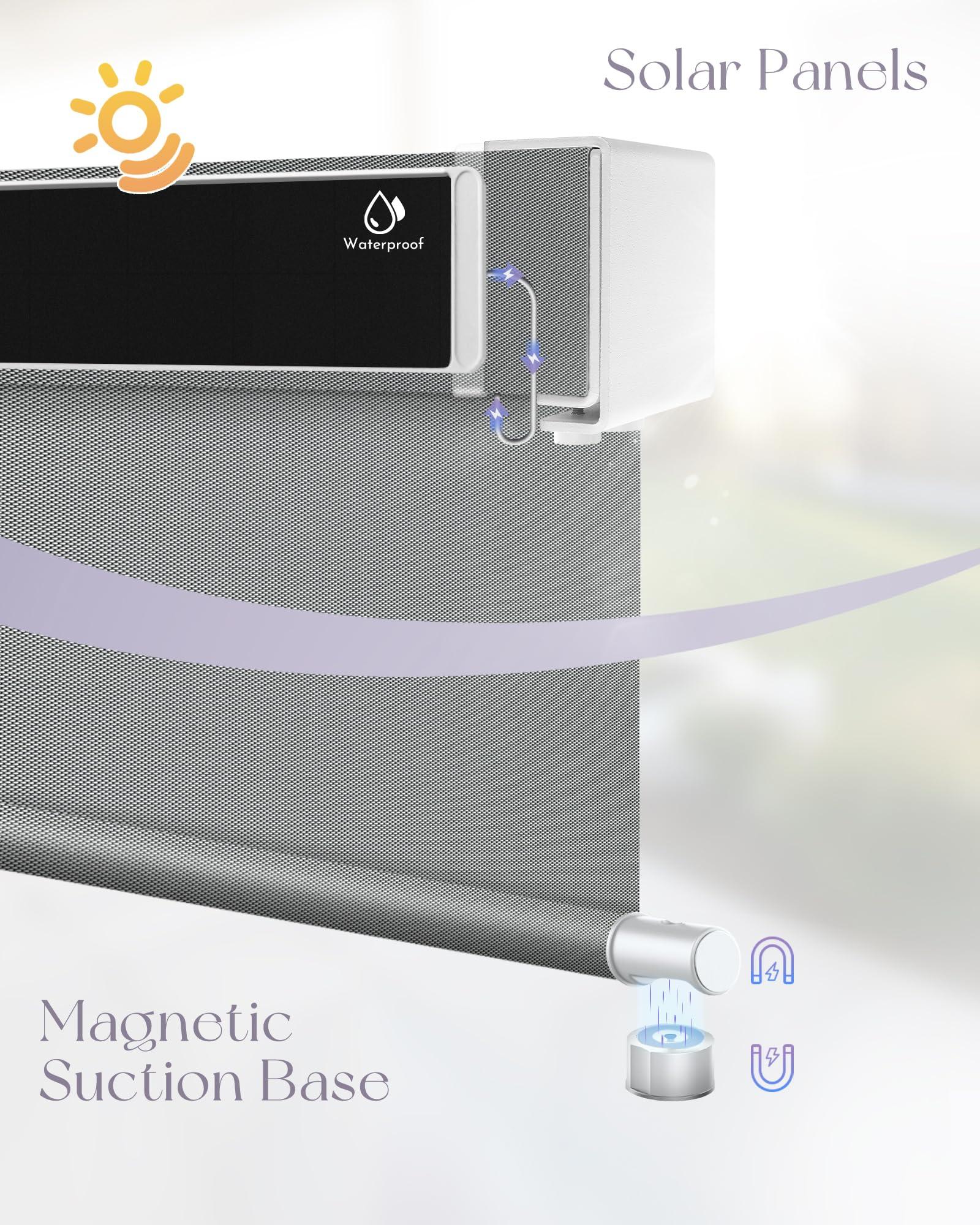 Graywind Graywind Motorized Outdoor Shades for Patio Compatible with Alexa Google Smart Sun Shades Exterior Solar Powered Blinds Electric Roller Shades Outside, Custom Size (3% Openness Fresh Grey)