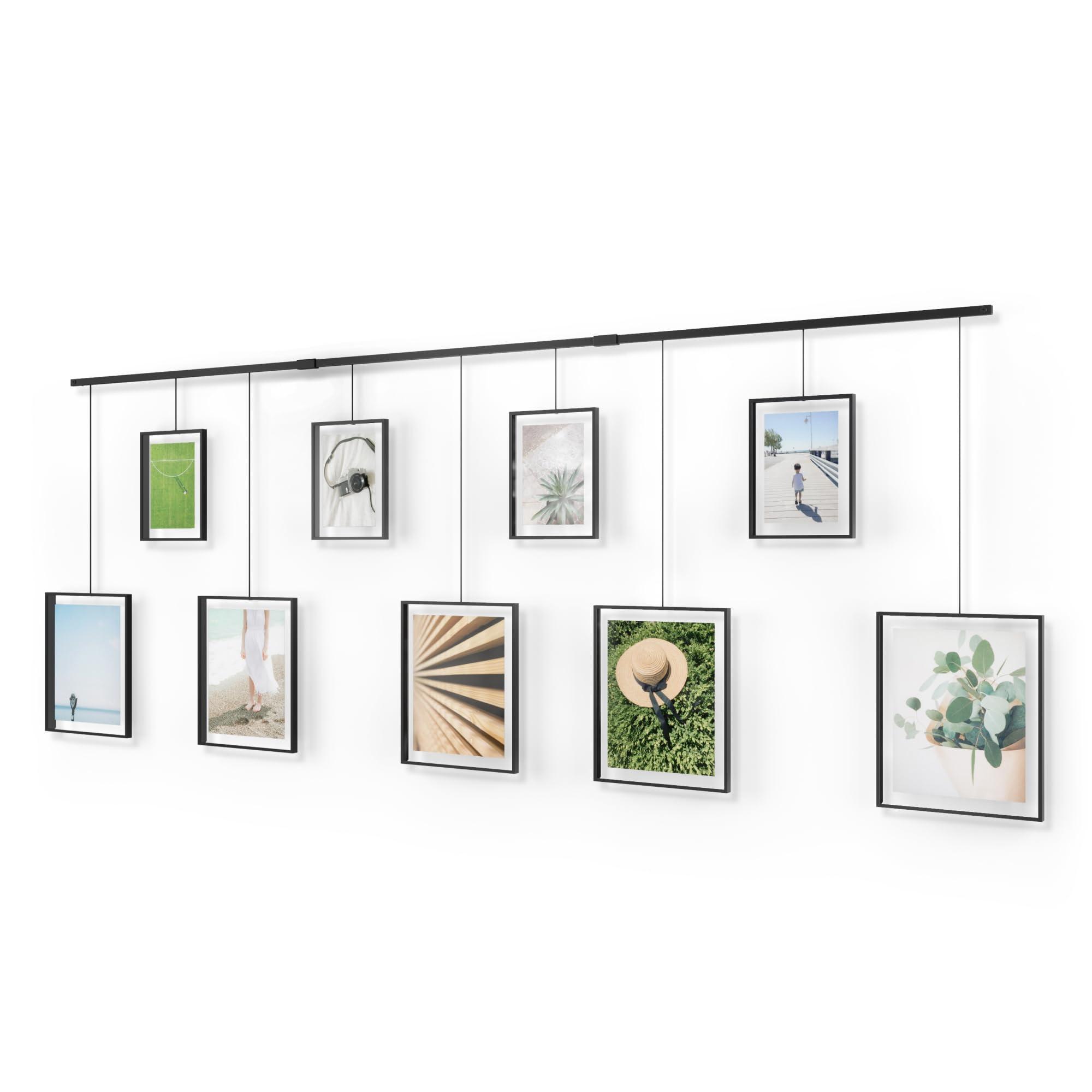 Umbra Umbra Exhibit Picture Frame Gallery Set, Adjustable Wall Collage Displays Nine Photos (Four 5x7\" and Five 8x10\"), Set of 9, Black