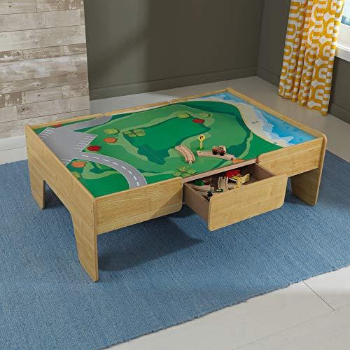 KidKraft KidKraft Double-Sided Wooden Train and Activity Table with Built-In Storage Drawer, Natural ,Gift for Ages 3+
