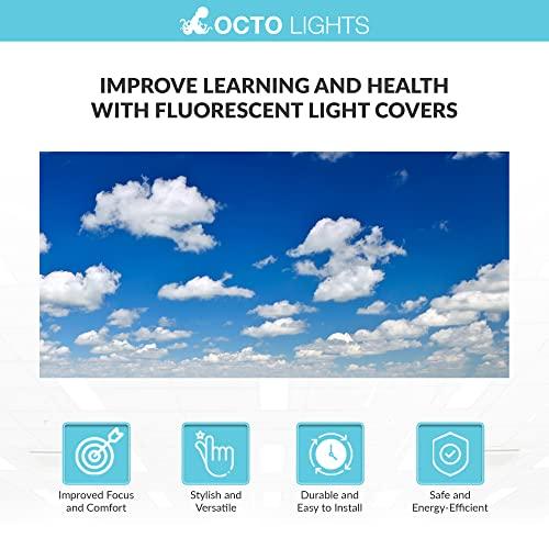 OCTO LIGHTS Fluorescent Light Cover for Classroom Ceiling Lights Clouds - Premium Backlit Film Insert 2x4 (22.38\"x46.5\") Florescent Fixture (Pack of 1) School, Office, Sensory, Improve Focus, Eliminate Headaches
