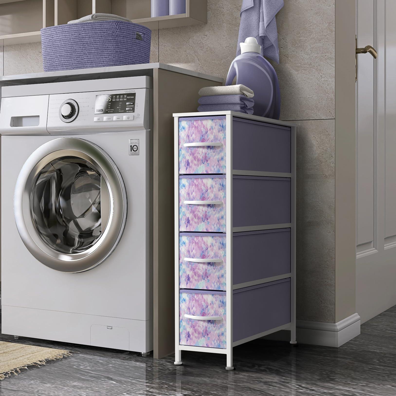 Sorbus Sorbus Kids Narrow Dresser with 4 Drawers - Vertical Slim Storage Chest of Drawers with Steel Frame, Wood Top & Easy Pull Fabric Bins for Small Spaces, Closets, Bedroom, Bathroom & Laundry