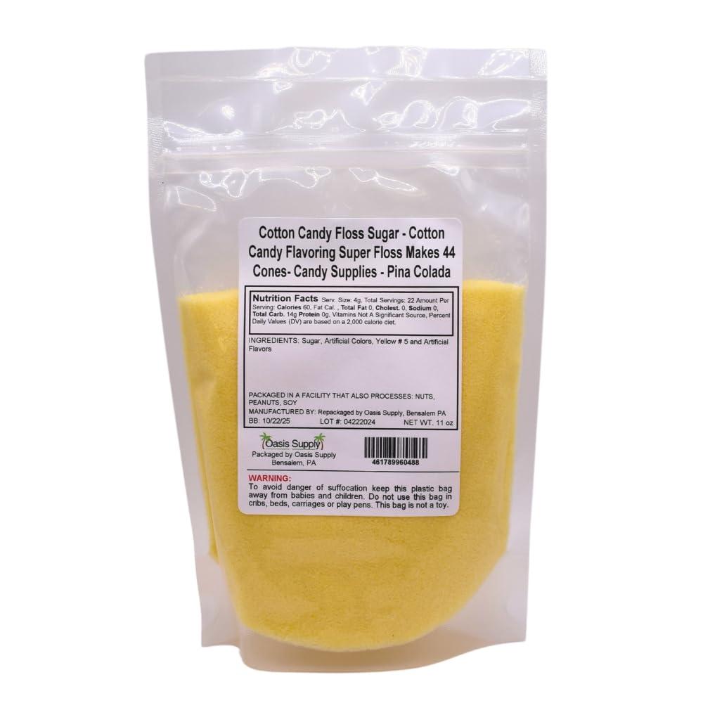 Oasis Supply Cotton Candy Floss Sugar (Pina Colada Flavor, 11 oz) Cotton Candy Flavoring Super Floss Makes 44 Cones- Candy Supplies