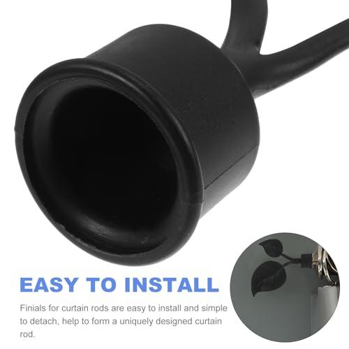 VOSAREA 4Pcs Curtain Rod Finials Drapery Rod Finials Leaf Shaped Curtain Pole End Caps Window Curtain Rod Head Plugs Black