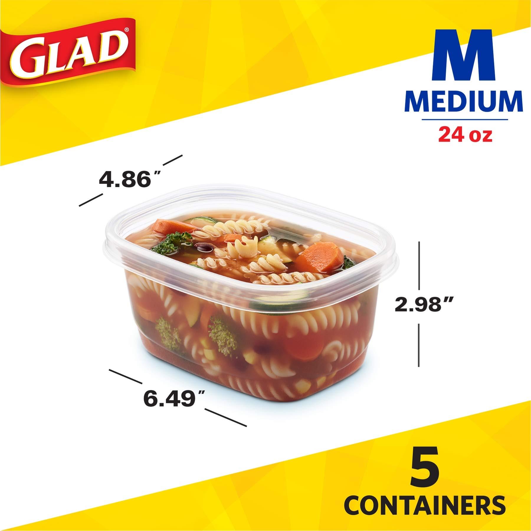 Glad GladWare Soup & Salad Food Storage Containers for Everyday Use | Medium Rectangle Containers for Food Storage | Containers Hold up to 24 Ounces of Food, 5 Count Set