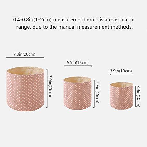 WINGOFFLY WINGOFFLY 3pcs Desk Fabric Storage Buckets Set Round Toy Cosmetic Organizer Decorative Flower Pot Bags for Succulent Flower (Pink)