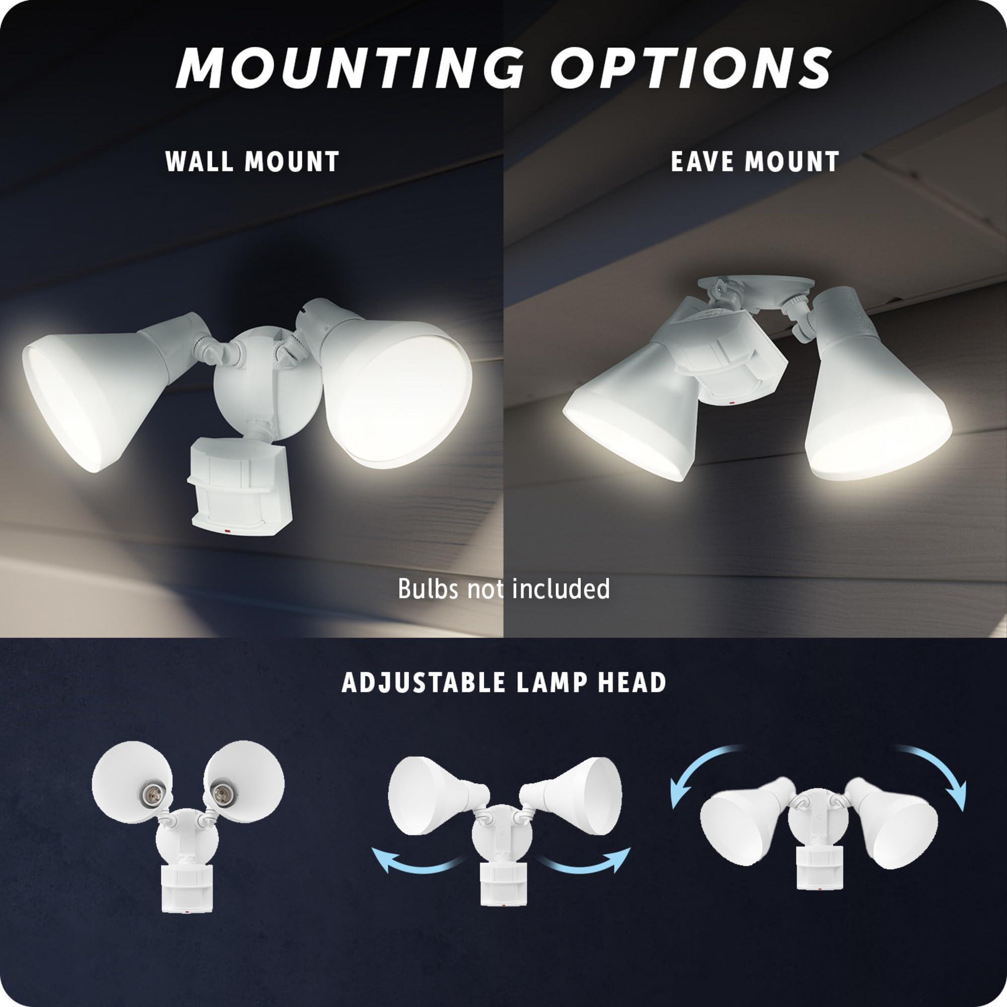 Globe Electric Globe Electric 17000273 180-Degree 240 W Twin Head White Hardwired Motion Sensor Security Flood Light, Spotlight, Outdoor, Outside House Lights