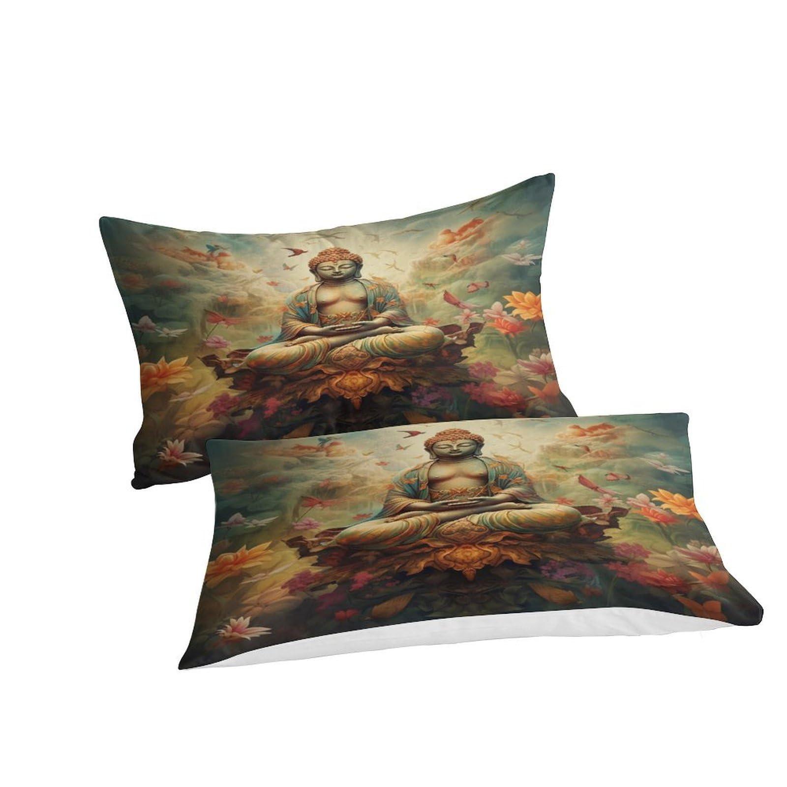 BUKISA BUKISA 3D Pattern Art Style Comforter Cover, Soft and Delipussycate Buddha Duvet Cover with Pillowcase, Cozy 3 Pieces Bed Set, Luxe Full203x228cm Bedding Set, for Kids Teens and Adults Bedroom