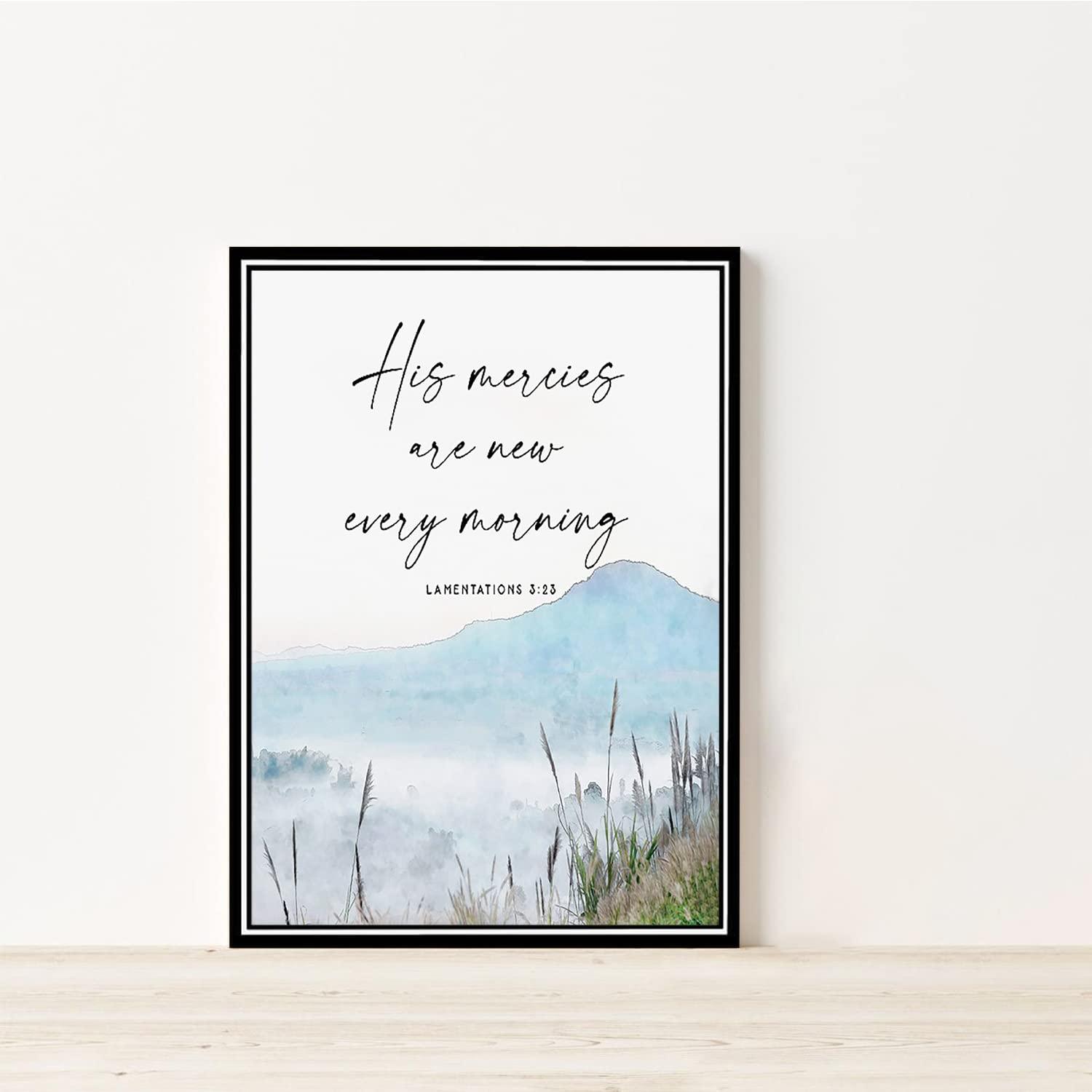 Uxjam Uxjam Lamentations 3 23 Wall Art His Mercies Are New Every Morning Scripture Poster Baptism Gift Canvas Wall Art For Home Office Framed Ready to Hang 16\"x20\"