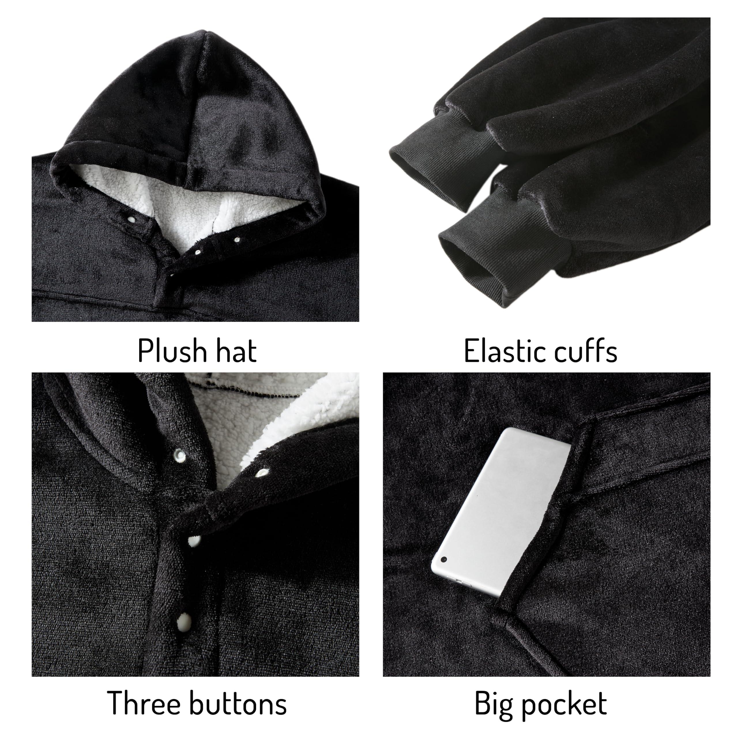 Degrees of Comfort Degrees of Comfort Wearable Blanket Hoodie, Oversized Sherpa Hooded Blankets Sweatshirt - Gifts for Women and Men - 38x32 inch Adult Size, Black