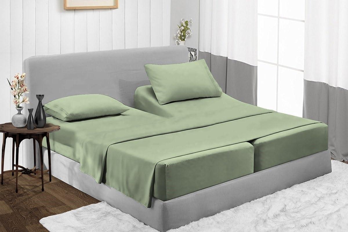 Neighbourhood Home Split California King Egyptian Cotton Sheets Sets for Adjustable Bed 22-Inches Extra Deep Pocket- 1000-Thread-Count, 100% Egyptian Cotton 5-PC Sheet Set Soft Breathable Sateen Weave - Sage