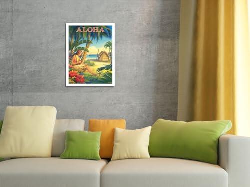 Pacifica Island Art Aloha - Hawaii - Hula Dancer with Ukulele - Vintage Hawaiian Travel Poster by Kerne Erickson - Fine Art Rolled Canvas Print 20in x 26in