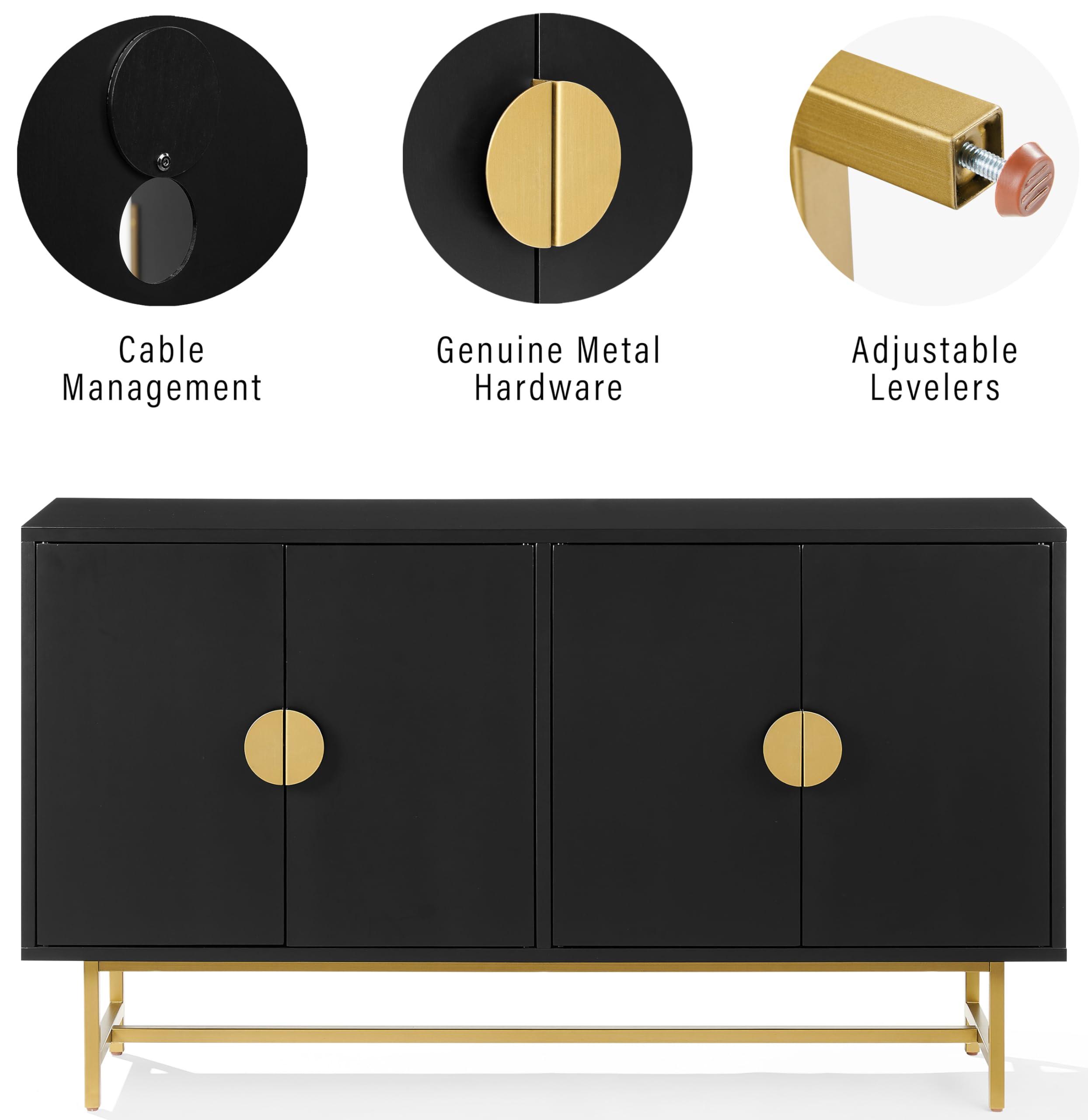 Crosley Furniture Crosley Furniture Blair Mid-Century Modern Sideboard Buffet Cabinet with Storage, Living Room Credenza, Black/Gold
