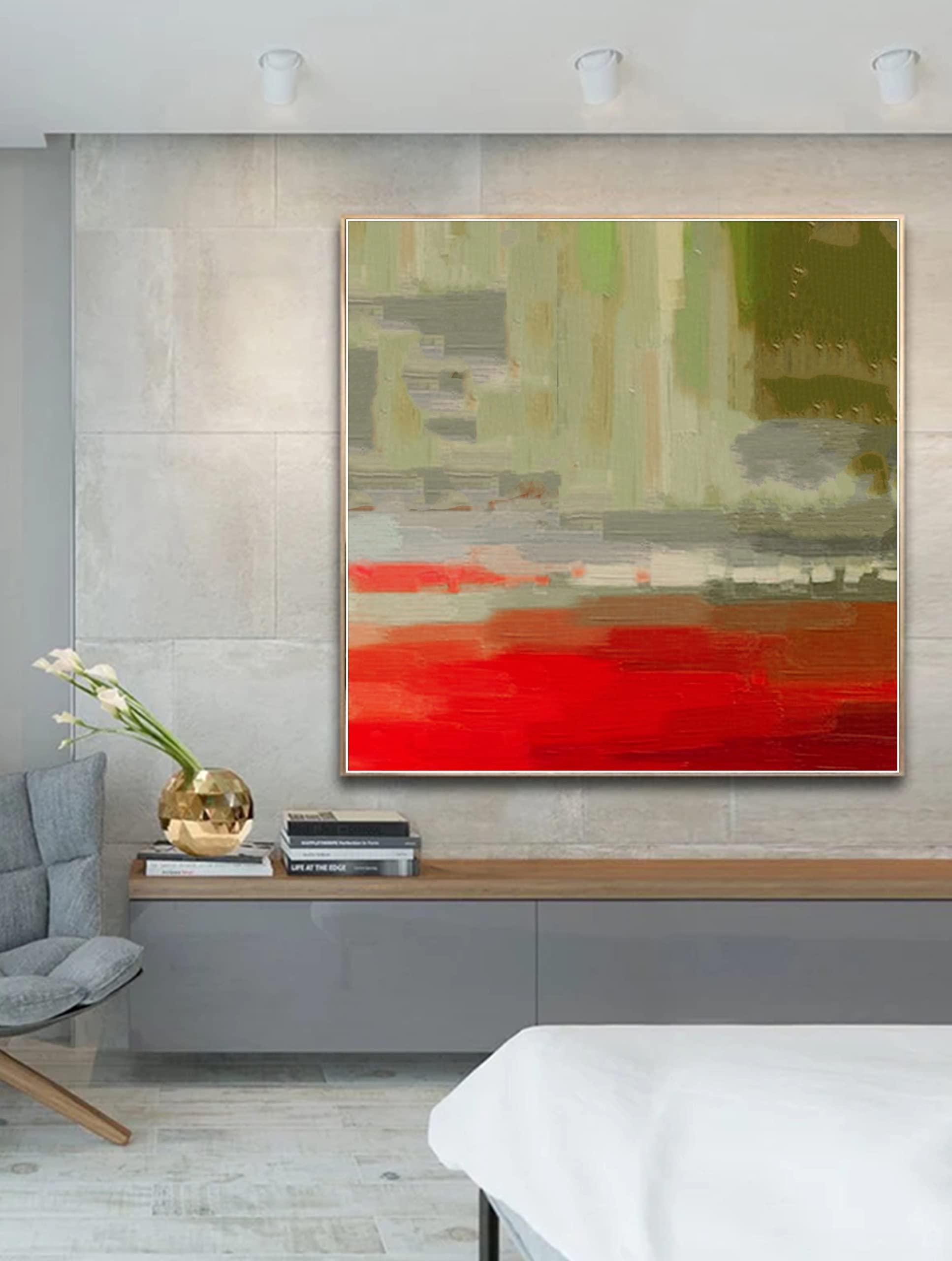 Generic Large 3D Red Texture Abstract Painting, Original Red Abstract Wall Art, Landscape Abstract Painting, White Texture Painting Living Room Art 32x32 inches