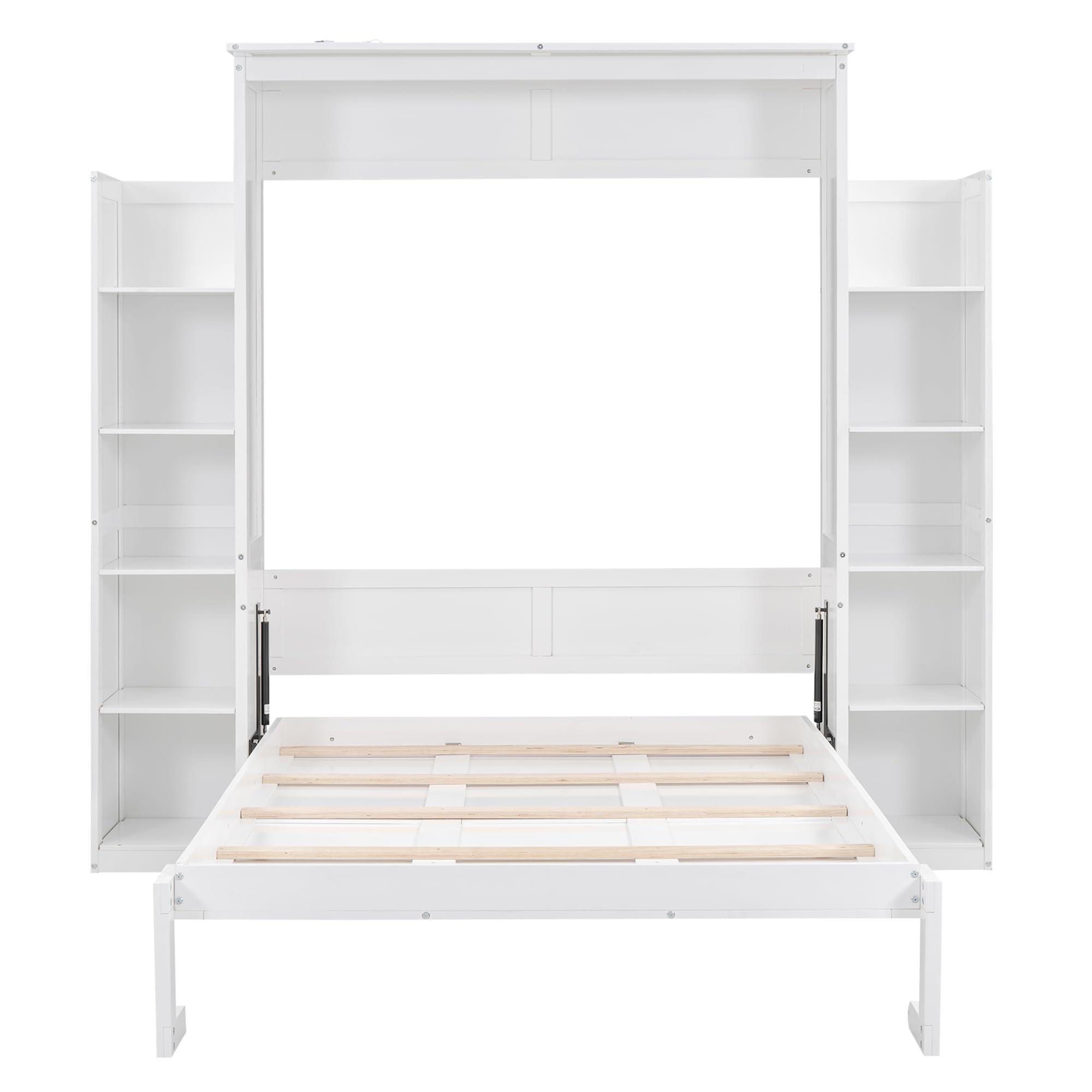 Generic Full Size Murphy Bed Wall Bed with Shelves and LED Lights,White