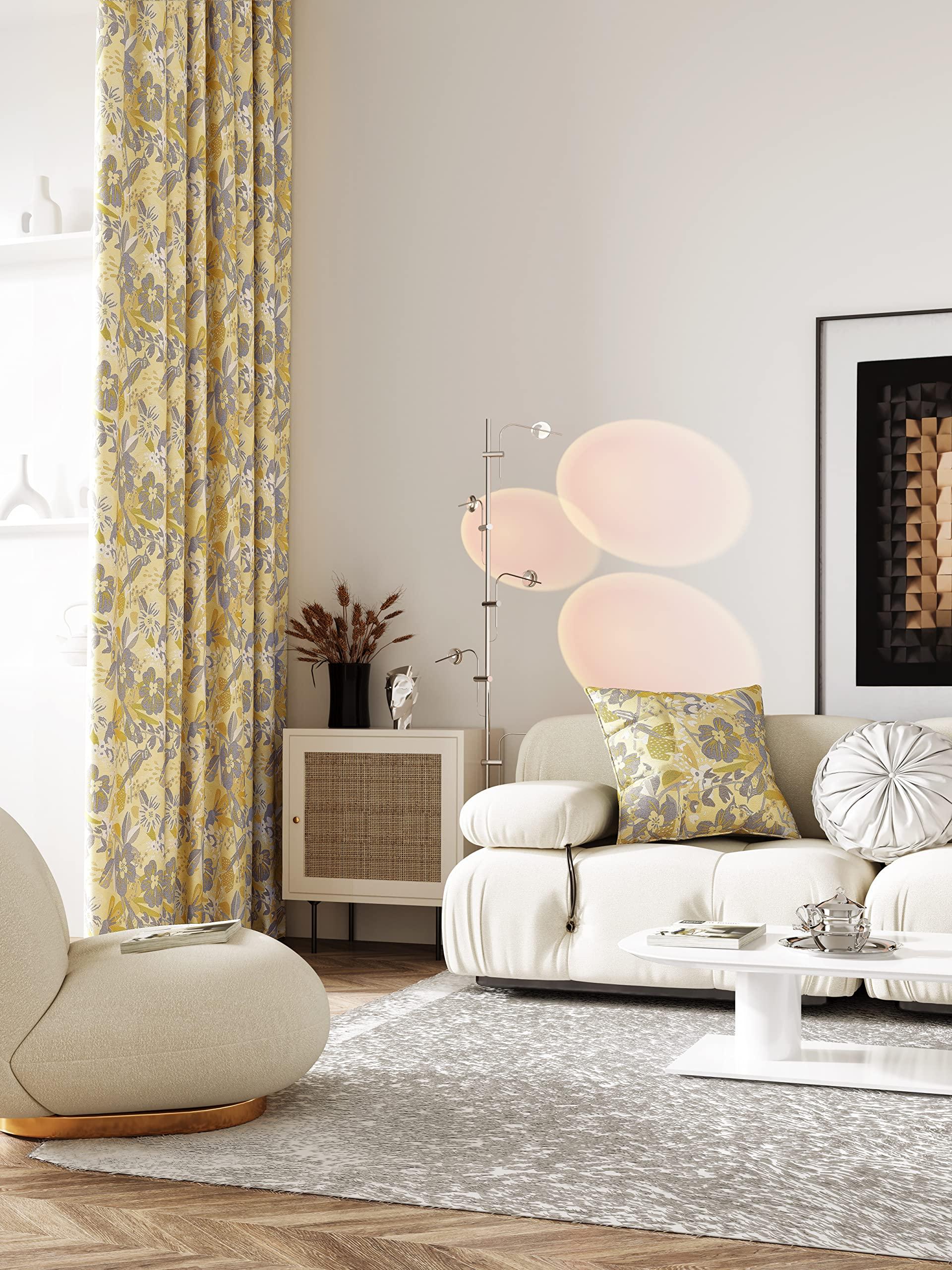 ILUOGUDU Yellow Window Curtains Drapes for Living Room 102 Inch Length 1 Panel Set Long Cotton Linen Textured Floral Jacquard Semi Blackout Farmhouse Darkening Curtain for Bedroom (Pinch Pleated, 52"W x 102"L)