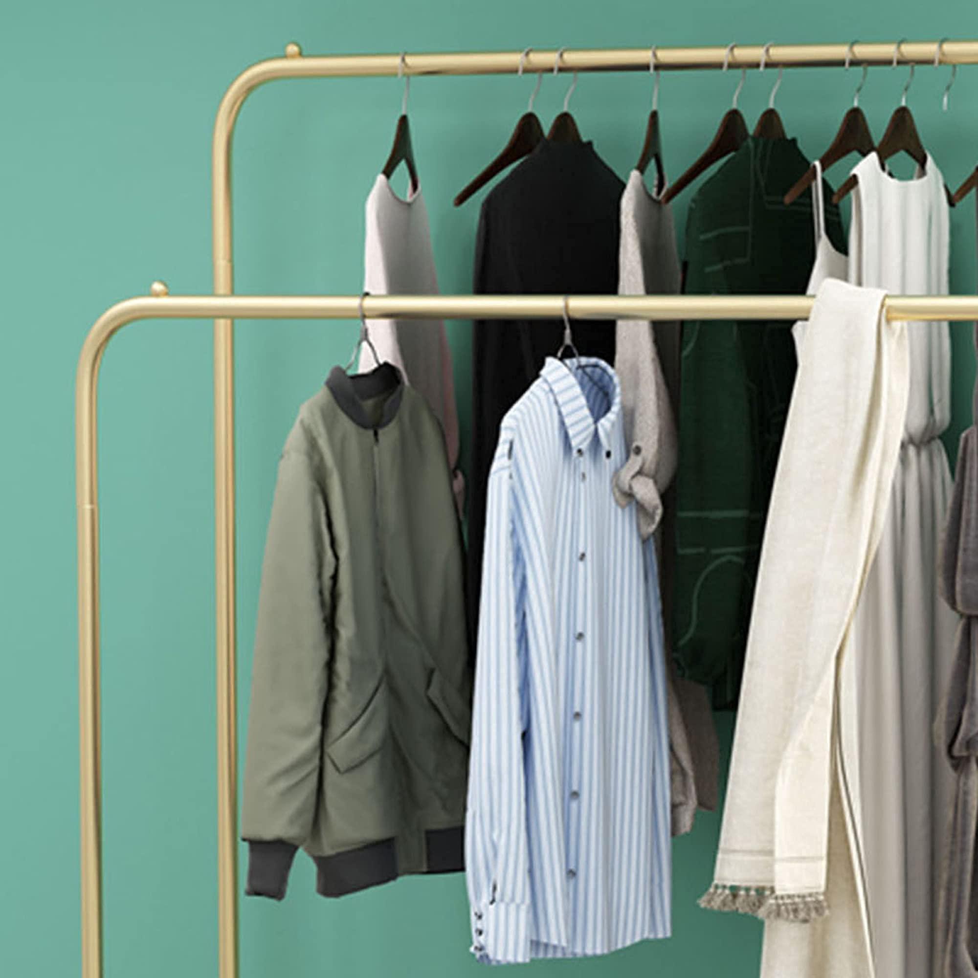 iumLeap iumLeap Coat Racks Heavy Clothes Rails, Clothing Display Racks with 2-Layer Shees, Old-Fashioned Commercial Roller Racks, Industrial Pipe Drying Racks/Golden/100Cm (Golden 120Cm)