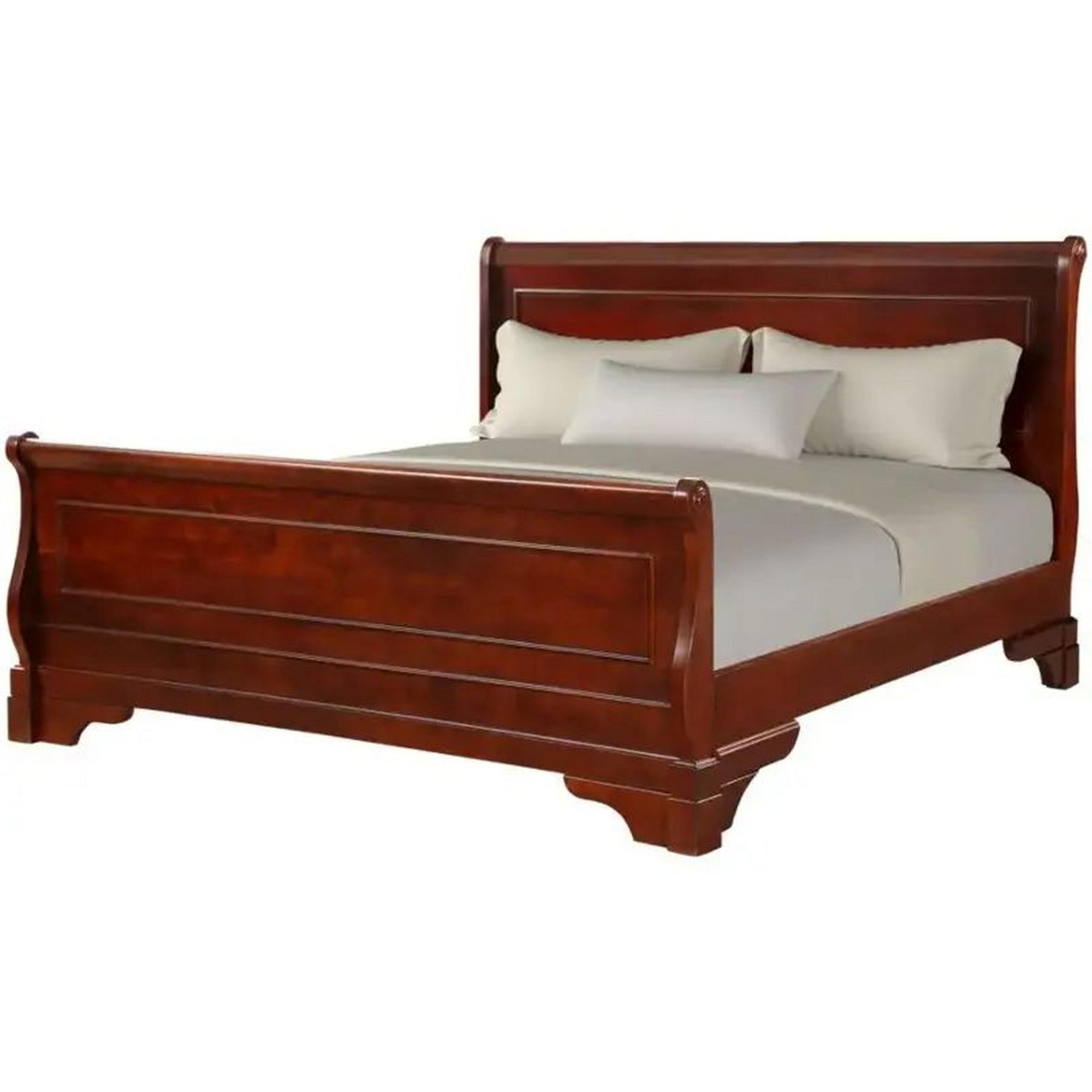 Benzara Benjara Verl Full Size Bed, Classic Sleigh Panel Design, Rich Brown Poplar Wood