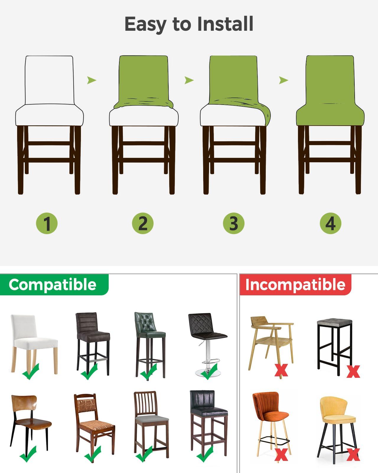 Savannan Savannan Bar Stool Covers with Backrest,Solid Color Farmhouse Decor Aqua Counter Stool Pub Chair Slipcover for Dining Room Barstool Protector Chair Covers Set of 2