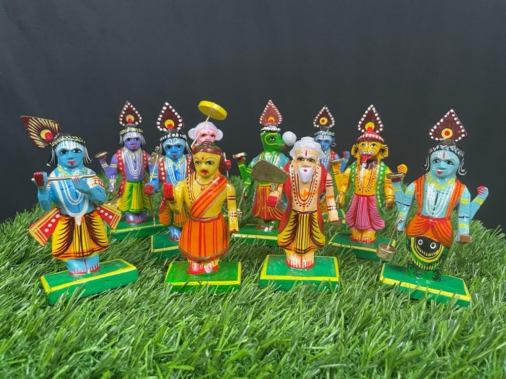 HAST SHILP HAST SHILP Wooden Vishnu Dashavataram Golu Navrathri Golu Dolls Set Collectible Handicraft Art (10cm x 4cm x 4 cm), Dasavatharam