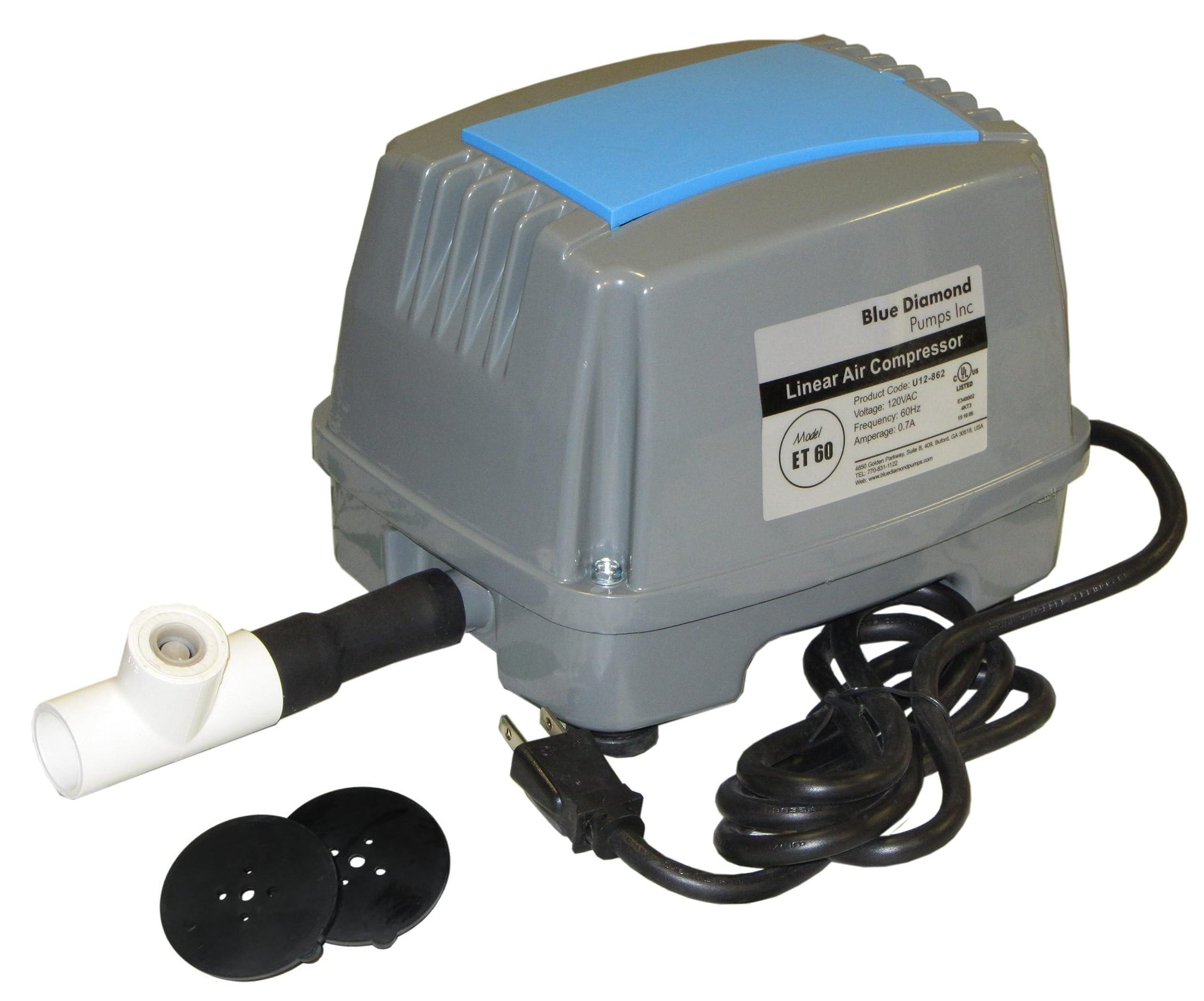 Bracys A-1 Septic Blue Diamond ET60 Septic Linear Air Pump w/Free Back Pressure Safety Valve (Maximizes Aerator Service Life) Free Extra Diaphragms