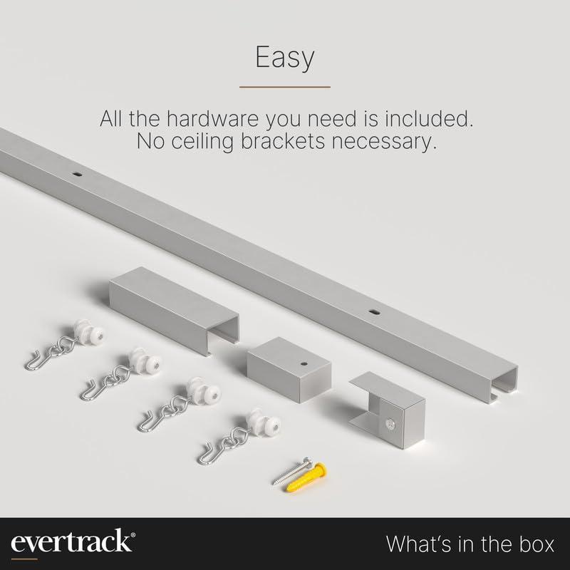 EverTrack EverTrack Curtain Track - Ceiling Mounted Curtain Rail for Curtains, Drapes, and Room Dividers - USA Made - Small (8 Feet), Anodized Silver