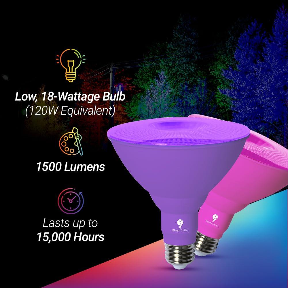 Bluex Bulbs Bluex Bulbs 2 Pack BlueX LED Par38 Flood Blue Light Bulb - 18W (120Watt Equivalent) - Damp Rated Dimmable - E26 Base Red LED Lights