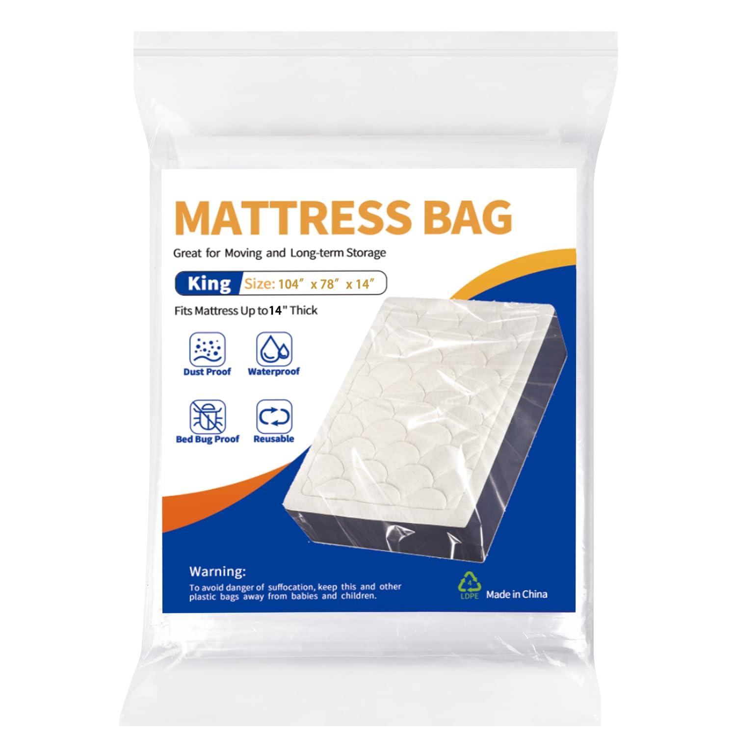CZXNBI Mattress Bag for Moving Storage - Plastic Waterproof Mattress Protector Cover,Heavy-duty Mattress Moving Supplies (1, King)