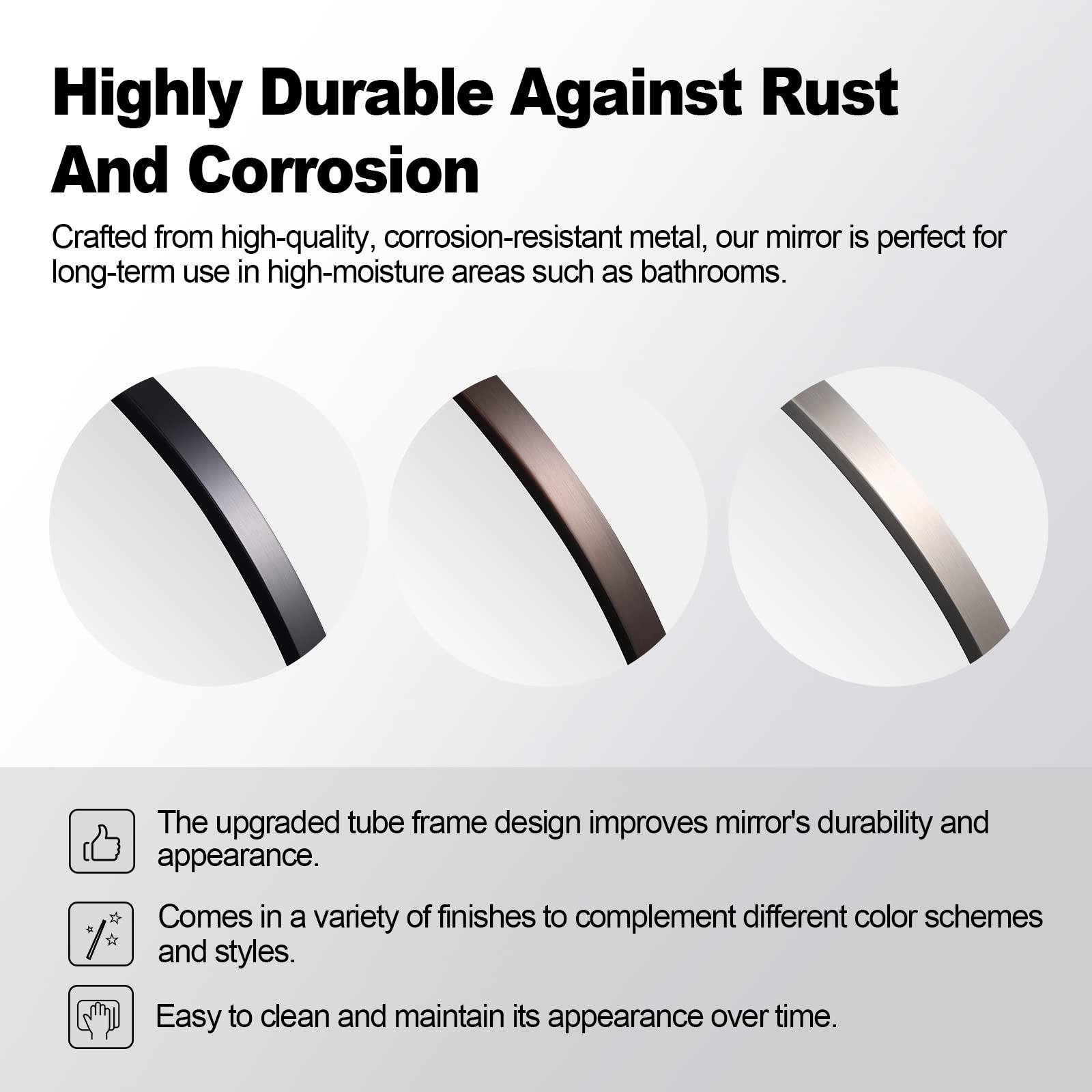 ANDY STAR ANDY STAR Matte Black Mirror for Bathroom, 20x28 Inch Rounded Rectangle Mirror, Modern Vanity Mirror Tube Metal Frame HD Reflection Wall-Mounted Mirrors Vertically or Horizontally