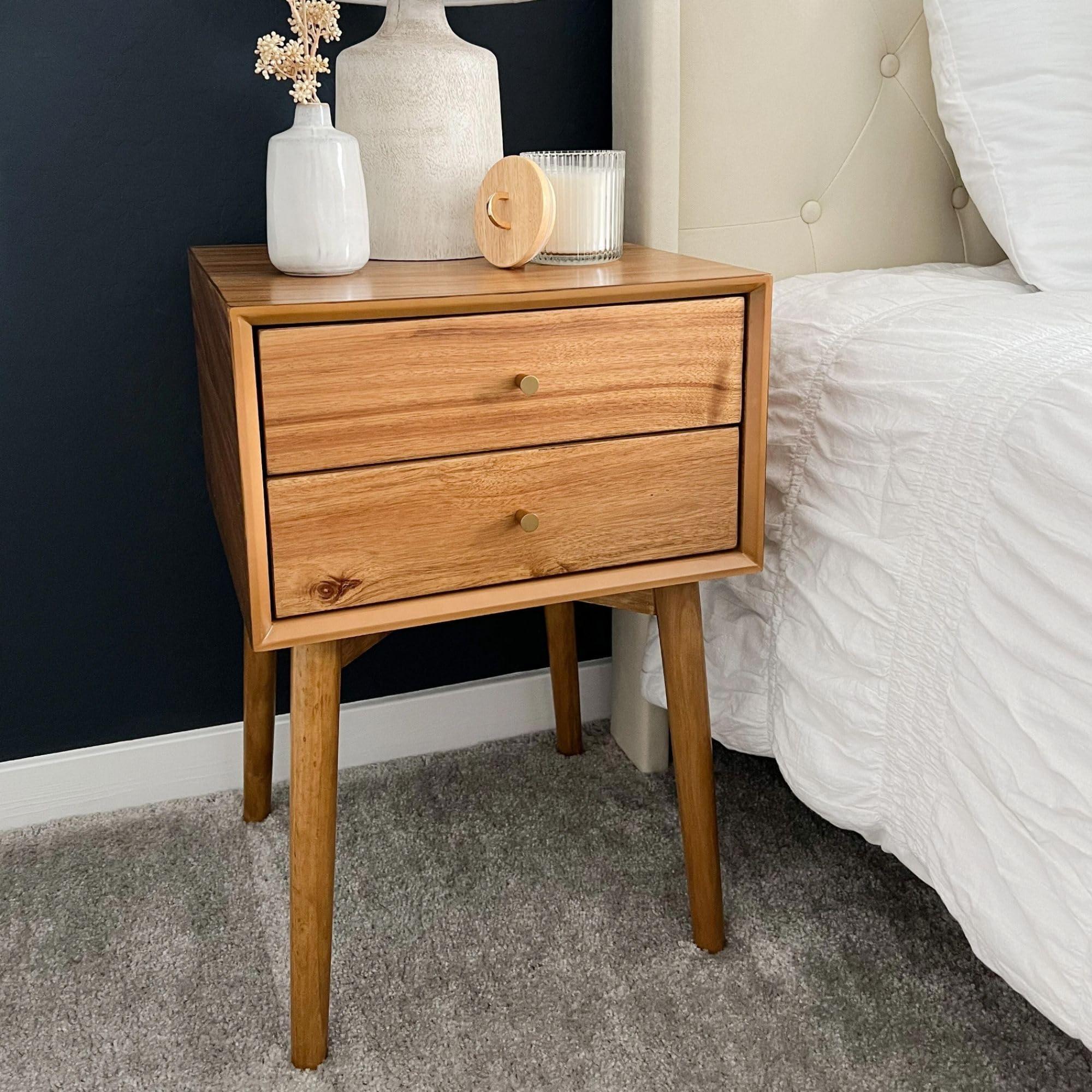 Nathan James Nathan James 32704 Harper Mid-Century Oak Wood Nightstand with 2-Drawers, Small Side End Table with Storage, Brown