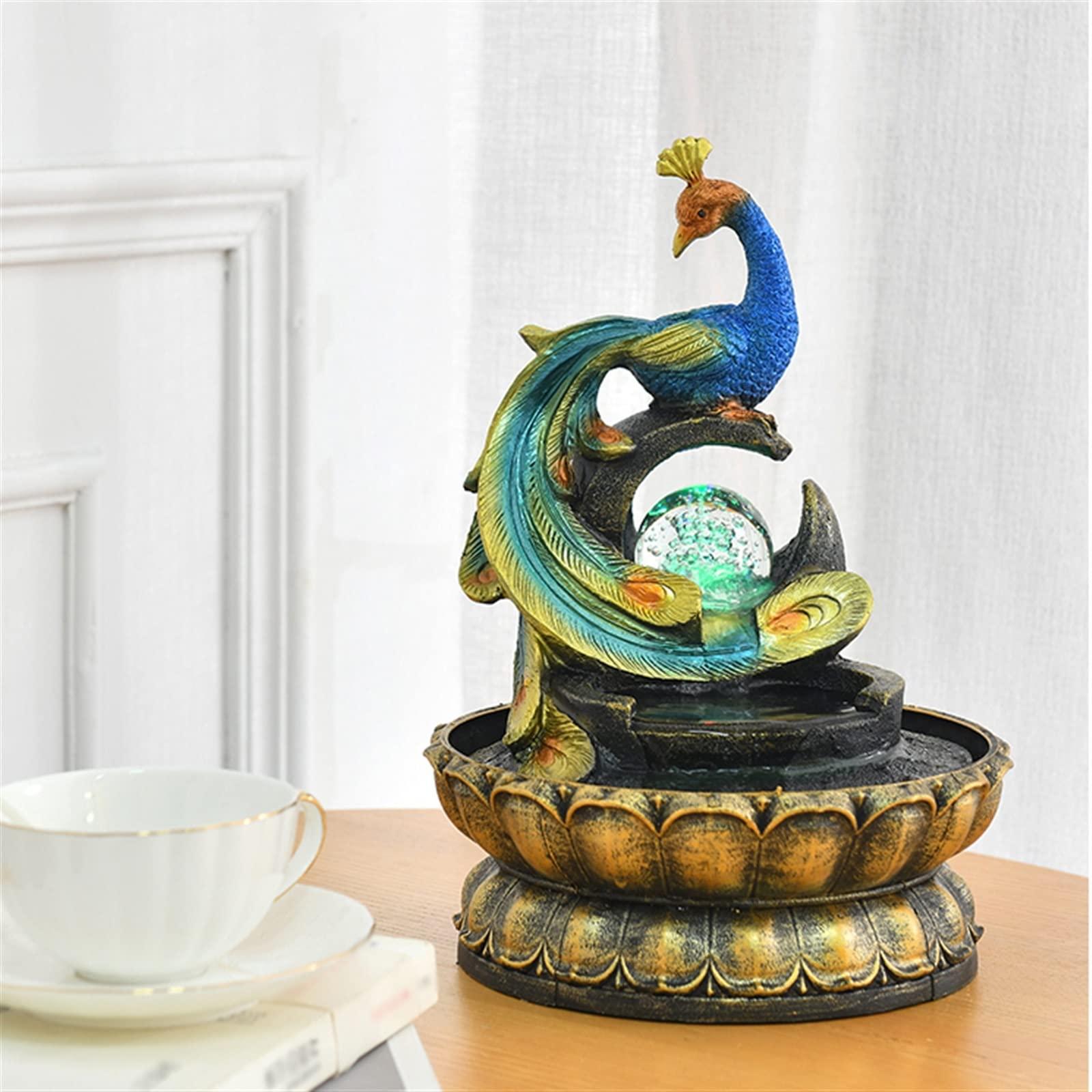 HIHELO HIHELO Indoor Water Fountains Creative Chinese Peacock Shape Fountain Home Feng Shui Ball Dining Table Office Desktop Flowing Water Feng Shui Ornament Tabletop Waterfall Fountain