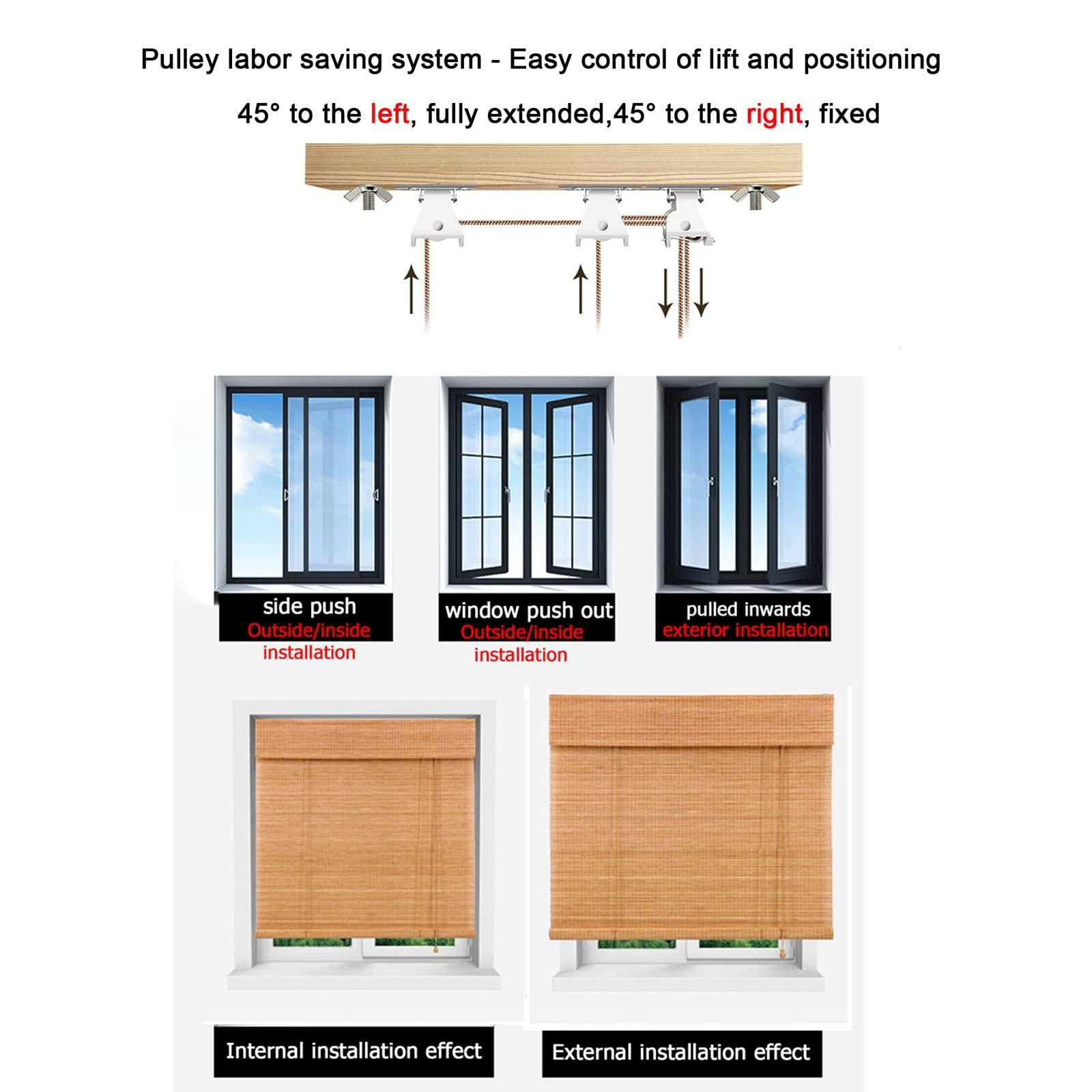 KUISOGAN KUISOGAN Natural Bamboo Roman Shade,Eco Friendly Bamboo Roller Blind,Side Pull Window Blinds,Sun Protection Bamboo Shades,Window Shade for Kitchen/Office/Garden Door,Customizable (W30 xH47)