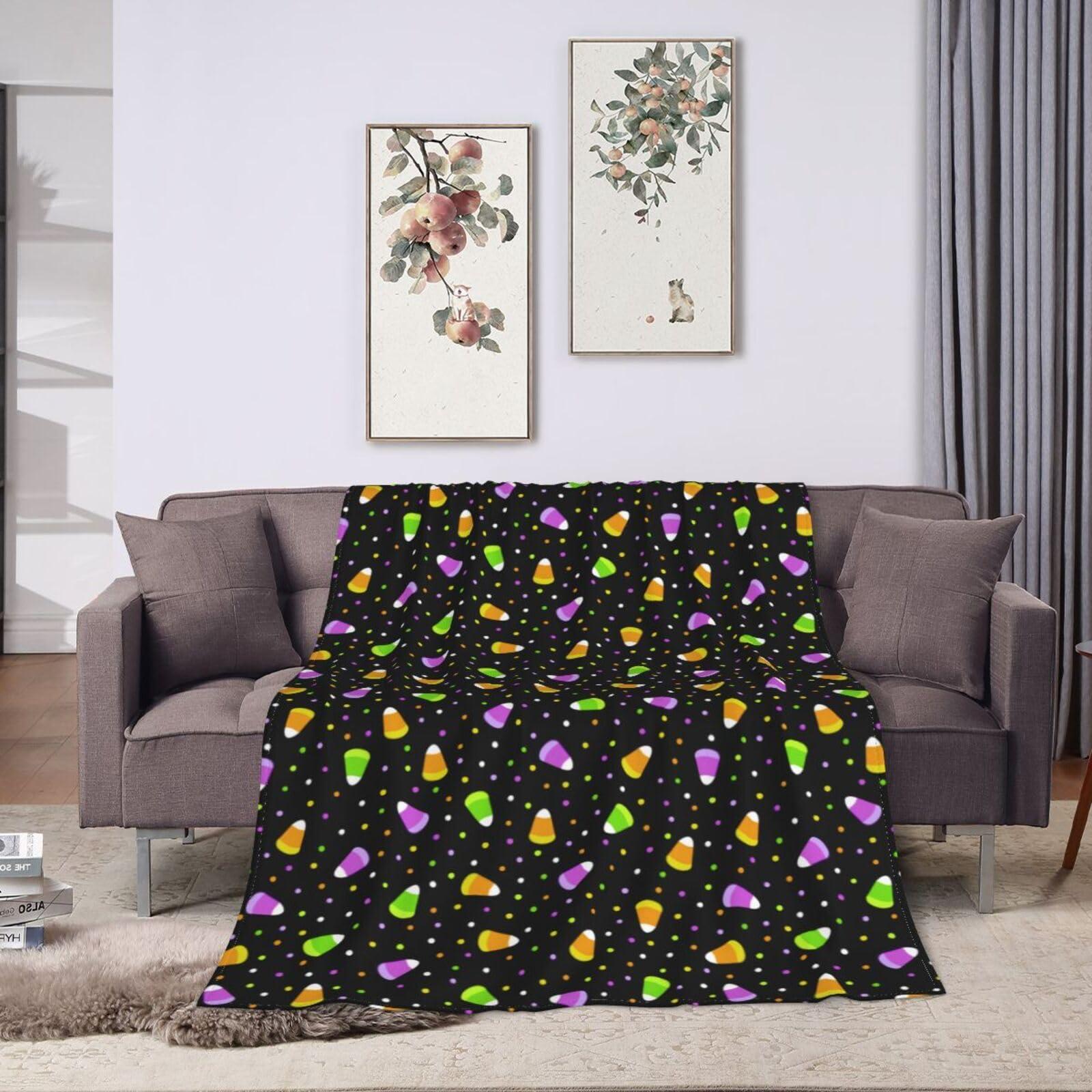 JSHXJBWR Halloween Blanket Halloween Candies and Sweets Flannel Blanket Soft Cozy Throw Blankets for Halloween Decorations Bed Sofa Couch Blanket 60\"X50\"