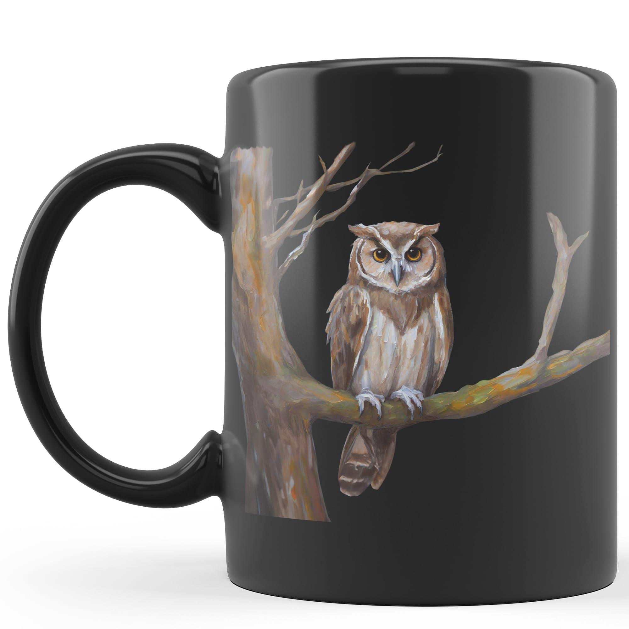 HomeLoft Basics Owl Coffee Mug/Color Changing Mug/Accent Mug 11-15 oz, owl coffee mug, owl mug, owl mug set, owl travel mug (Black)