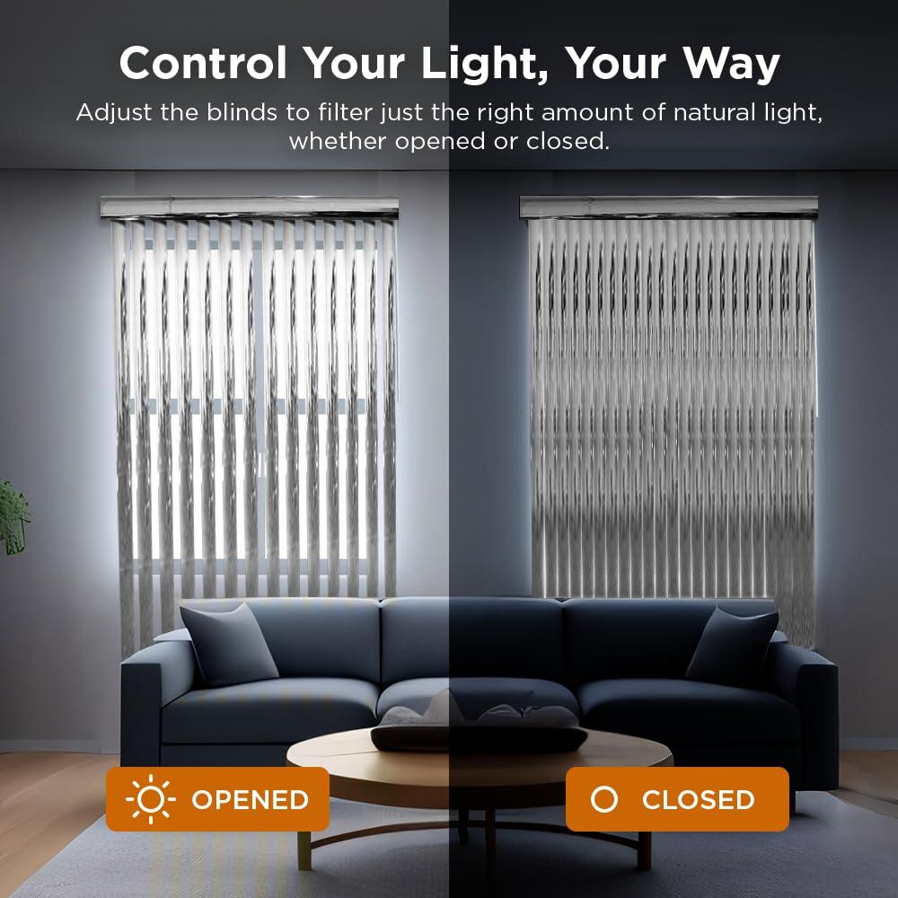 BlindDen BlindDen - Vinyl Vertical Window Blinds for Home - Vertical Blinds for Sliding Glass Doors - Silver - (48" W x 46" H)