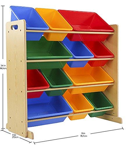 Humble Crew Humble Crew, Natural/Primary Kids\' Toy Storage Organizer with 12 Plastic Bins, 34*35*15.5inch