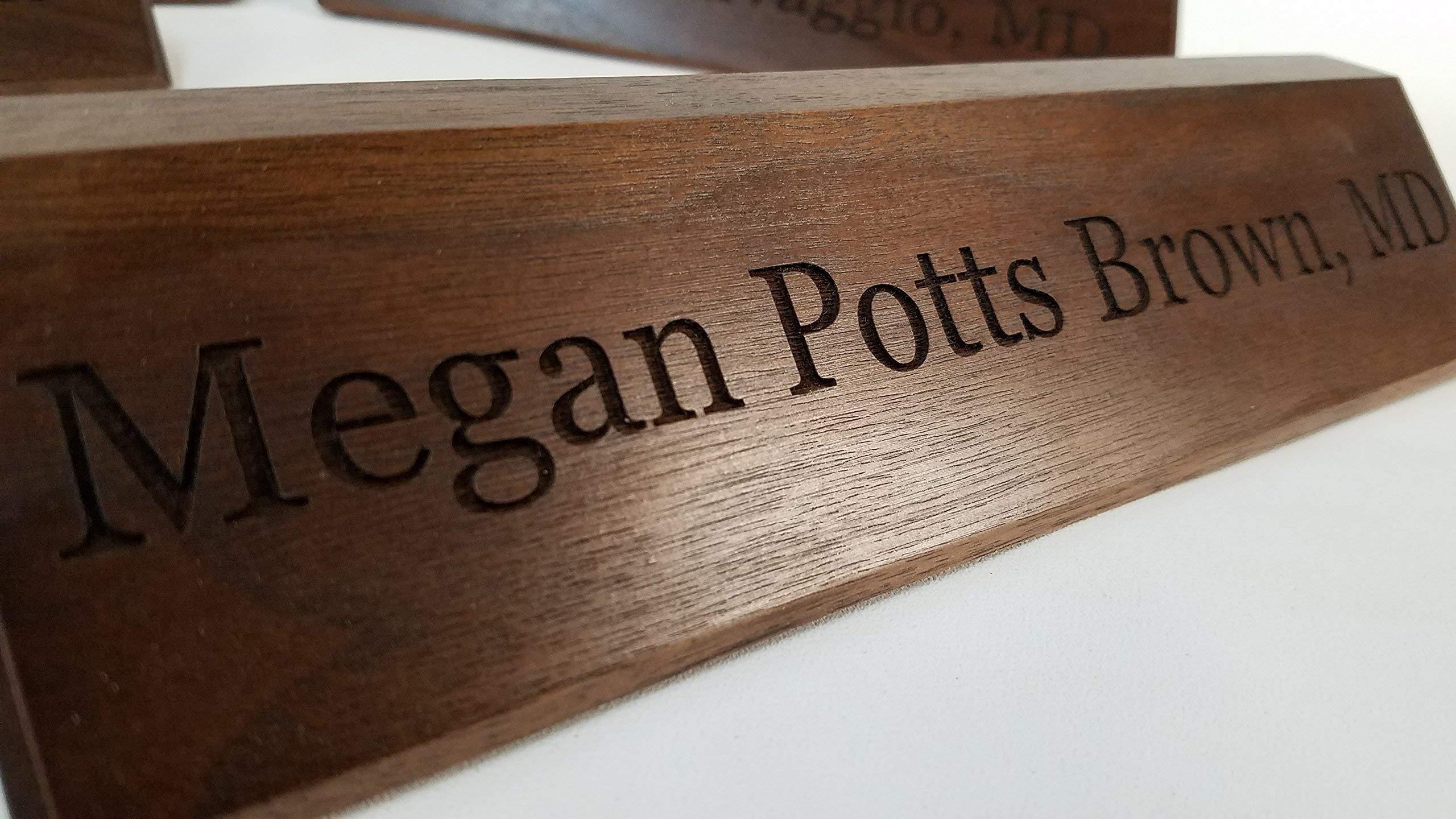 Generic Walnut Desk Nameplates - Personalized Office Name Plate - Executive - Engraved Name Desk Wedge