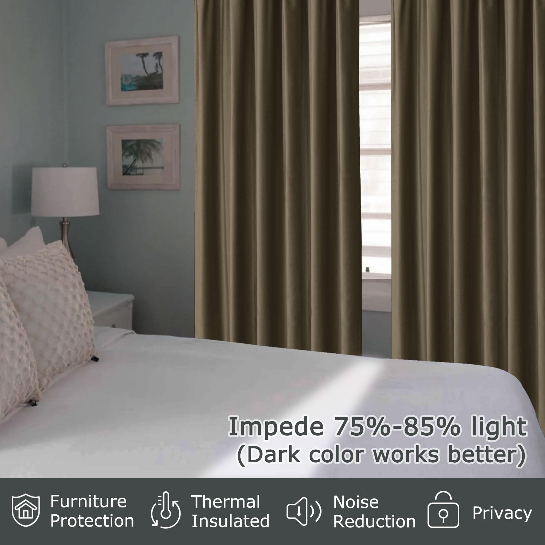 Frelement Frelement Velvet Drapes Room Darkening Drapes Backdrop Curtains for Media Movie Theater Room Flat Hooks Curtains Extra Wide Privacy Room Divider Curtains, 120" W x 102" L, 2 Panels, Sepia Tint