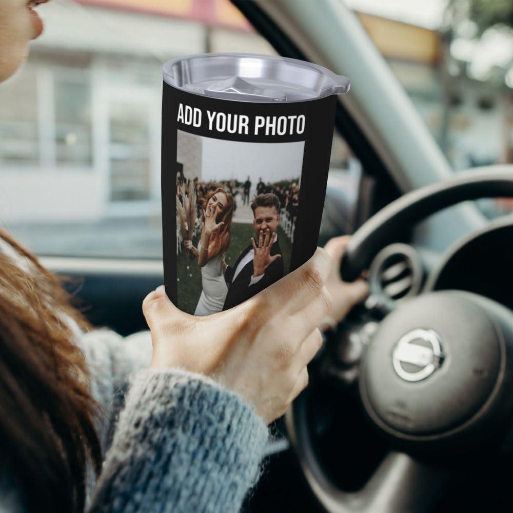 TUSANEII Personalized 20 oz Tumbler, Add Your Name Photo to Create Own Tumbler, Custom Mug Cups with Lid and Straw 20oz Convenient to Bring Along on Travels, SaddleBrown