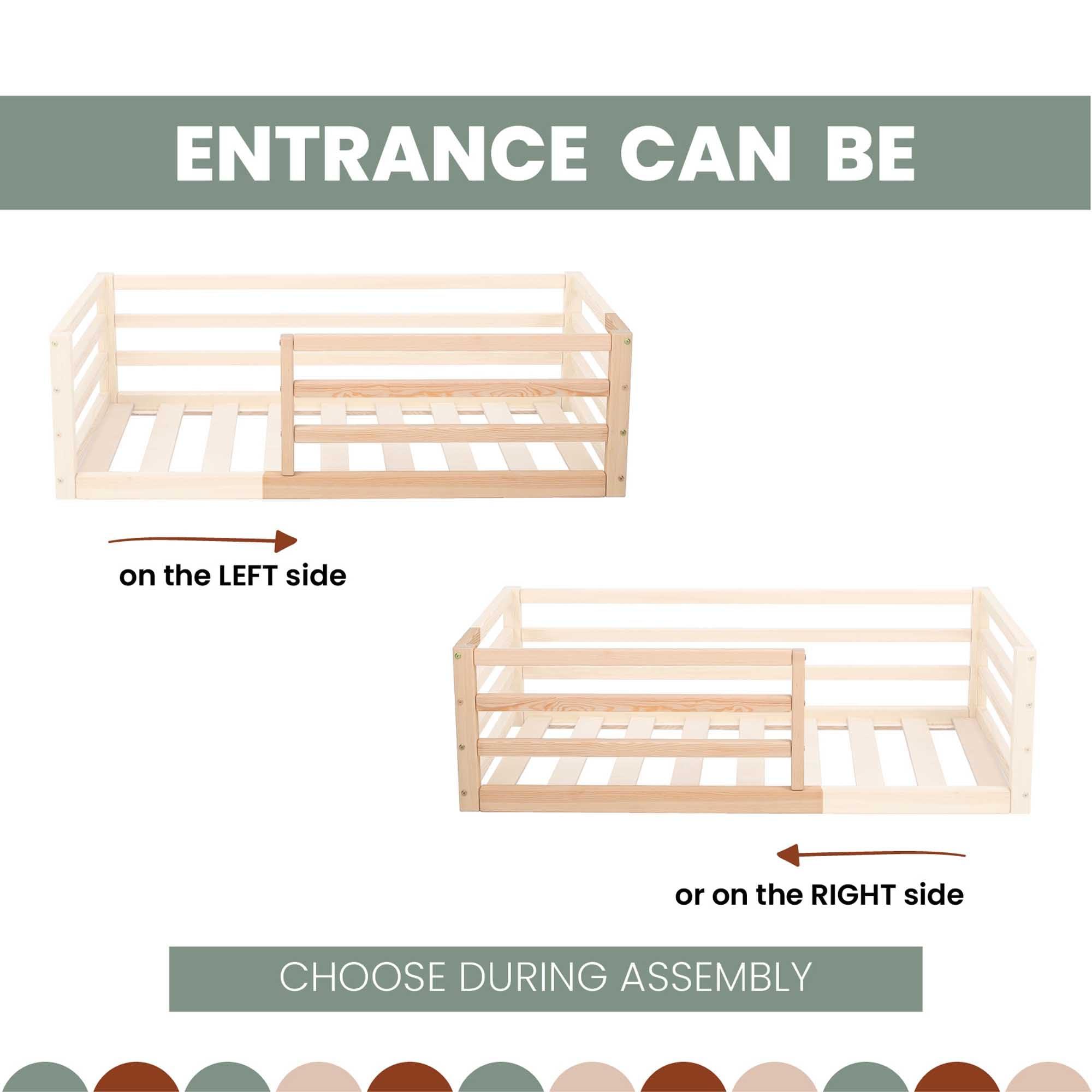 Sweet Home From Wood Montessori toddler bed with rails, Toddler floor bed with rails, Montessori floor bed with rails for kids, Wooden floor bed, Montessori furniture (Twin, White)