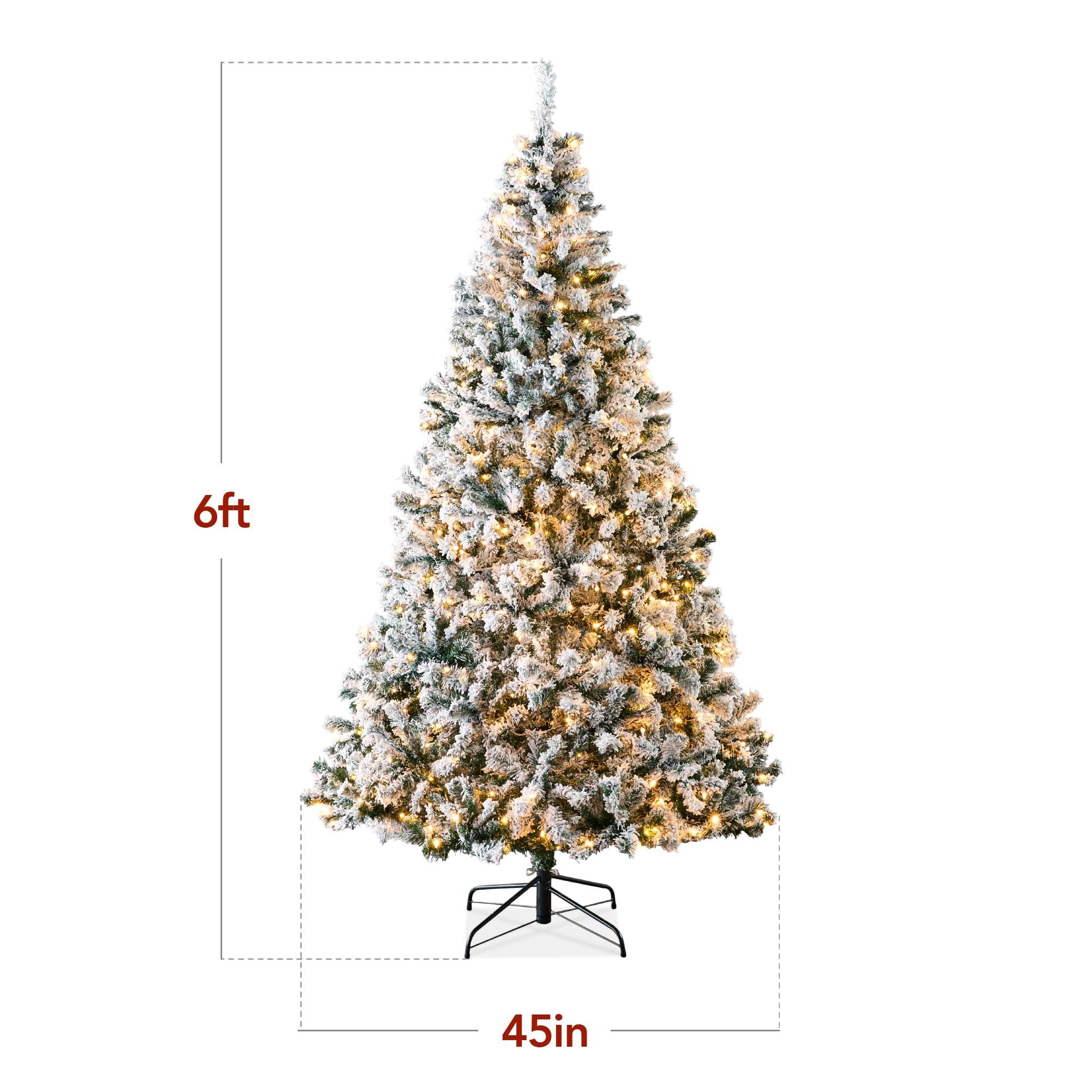 Best Choice Products Best Choice Products Pre-Lit Artificial Christmas Tree, 6ft Snow Flocked Design Pine Tree, Full Appearance Snowy w/Easy Assembly, Metal Stand