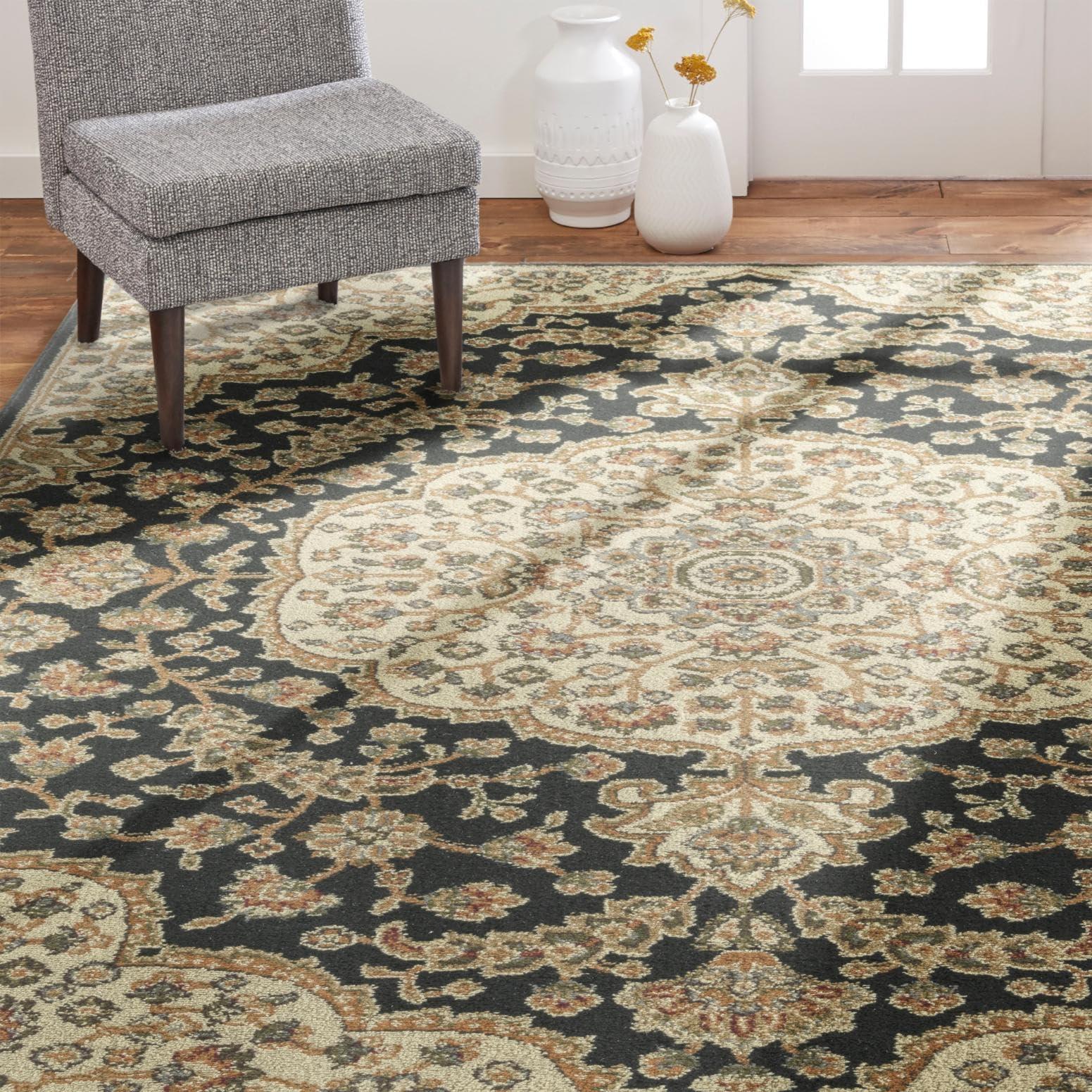 Home Dynamix Home Dynamix Royalty Medallion Traditional Area Rug, Black/Ivory, 7'8"x10'4"