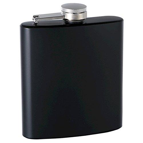 TOP SHELF FLASKS Hip Flask Holding 6 oz - Rubber-Coated Non-Slip Pocket Size, Stainless Steel, Rustproof, Screw-On Cap - Black Finish - Black Gift Box Included