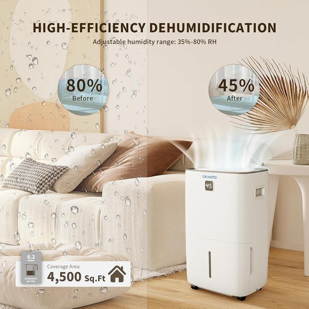 DENBIG 50 Pints Dehumidifier with Pump for Spaces up to 4,500 Sq. Ft at Home, with Washable, Reusable Air Filter, 2 Gal Water Tank, Drain Hose, for Bedroom, Large & Medium Rooms, Basement