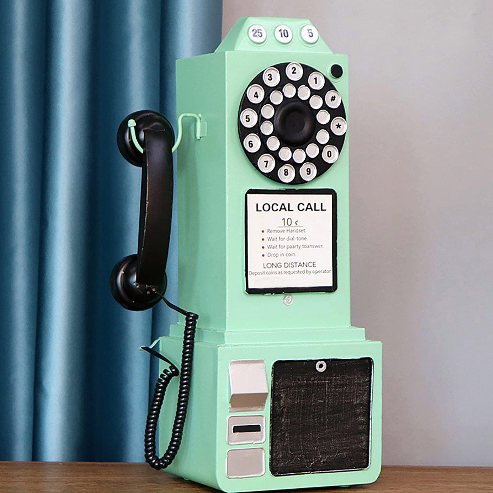 DIOB Vintage Decorative Telephones Model Vintage Rotary Antique Telephone Decor Rotary Corded Phone Figurine Desk Ornament for Cafe Bar (Color : Green-B)