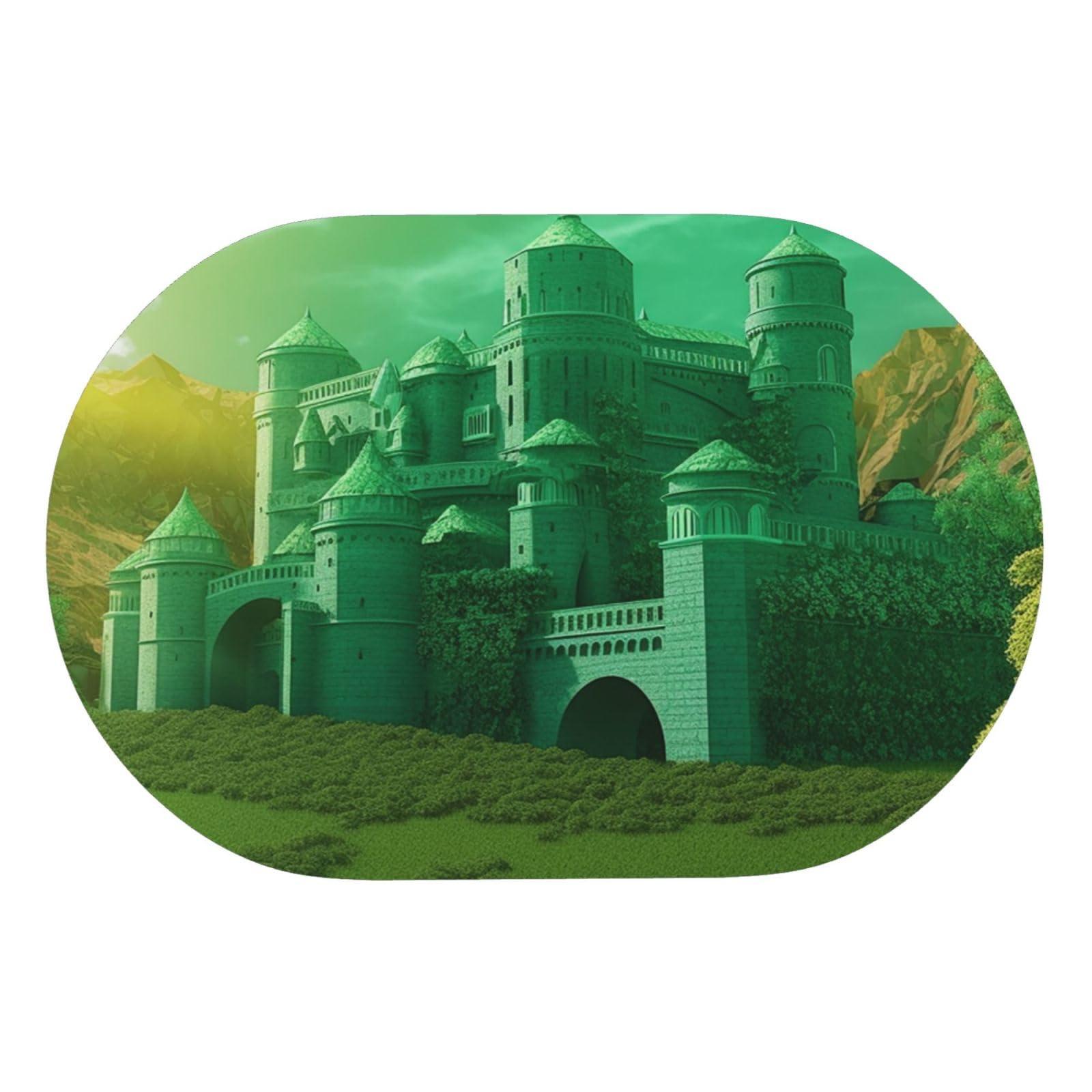 NONHAI Stone Bath Mats Green Castle Diatomaceous Earth Bath Mat Super Absorbent Bathroom Floor Mat Quick Drying Diatomite Shower Mat for Shower Bathtub Bathroom Accessory 15.7x23.6in