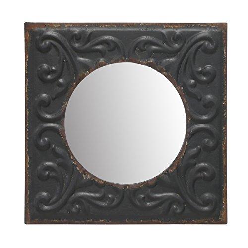 Stonebriar Stonebriar Round Mirror with Distressed Square Metal Tin Frame ; Industrial Wall Decor ; Distressed Finish ; With Attached Wall Hanger